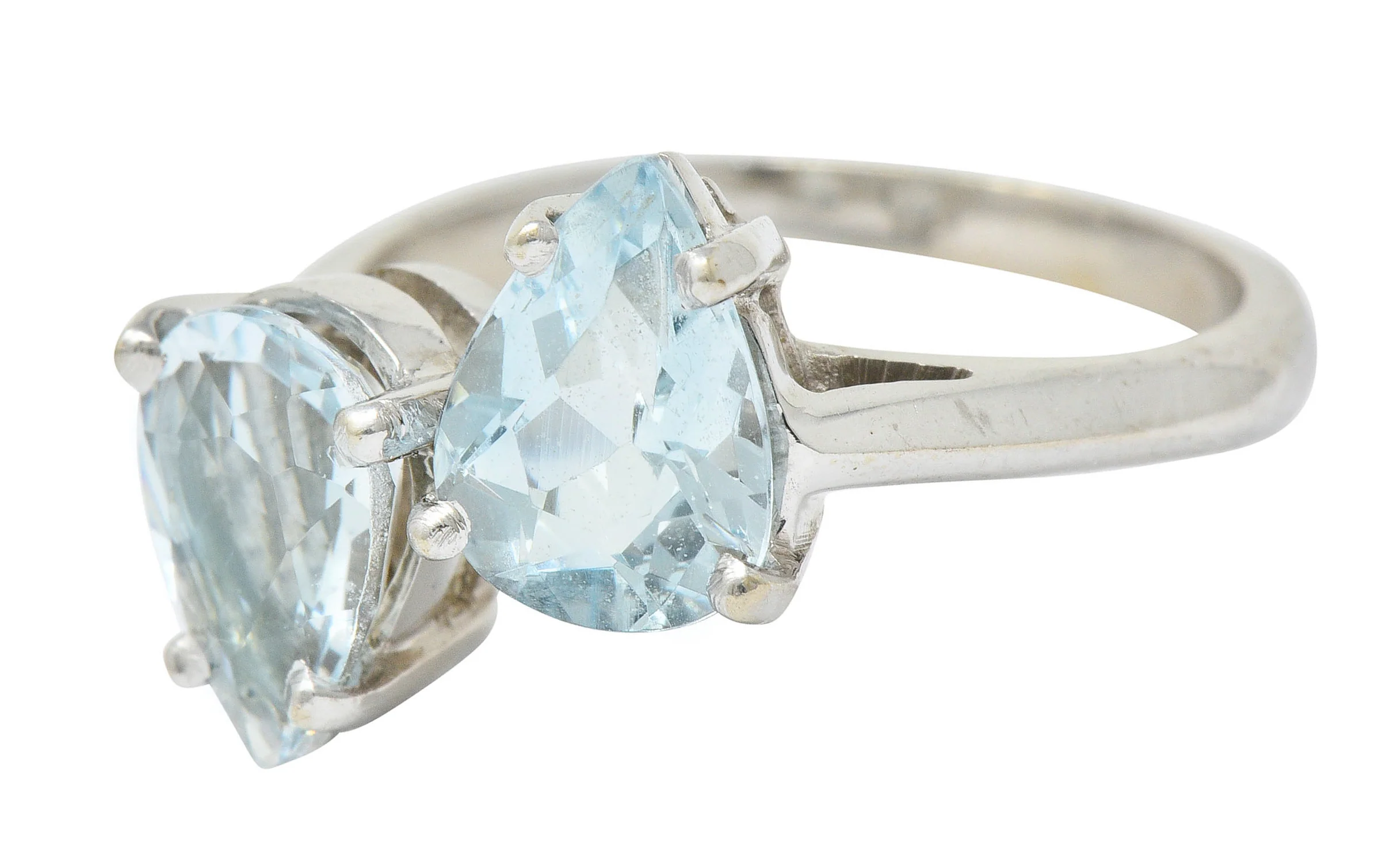 Retro 3.00 CTW Aquamarine 14 Karat White Gold Bypass Ring - Image 6