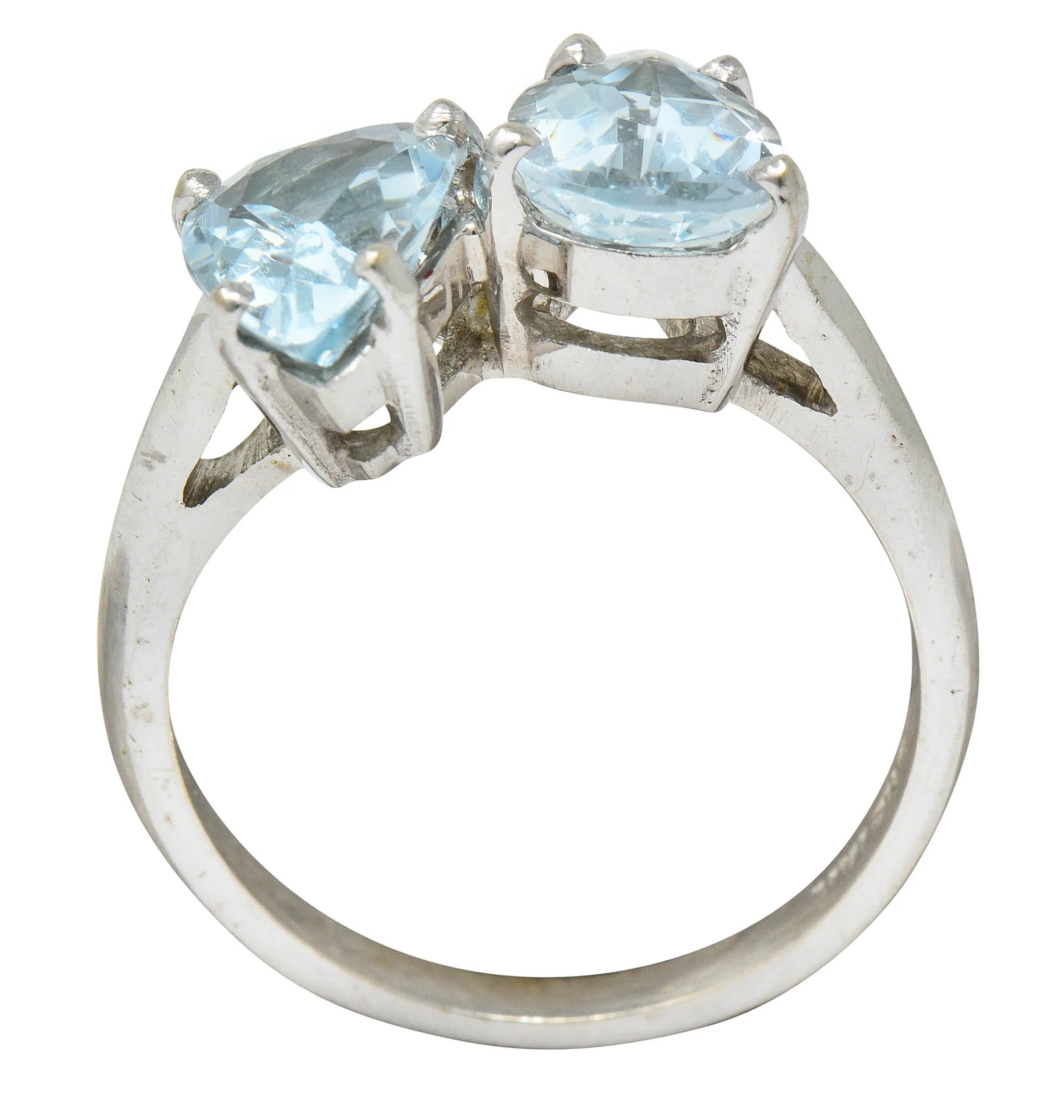 Retro 3.00 CTW Aquamarine 14 Karat White Gold Bypass Ring - Image 8