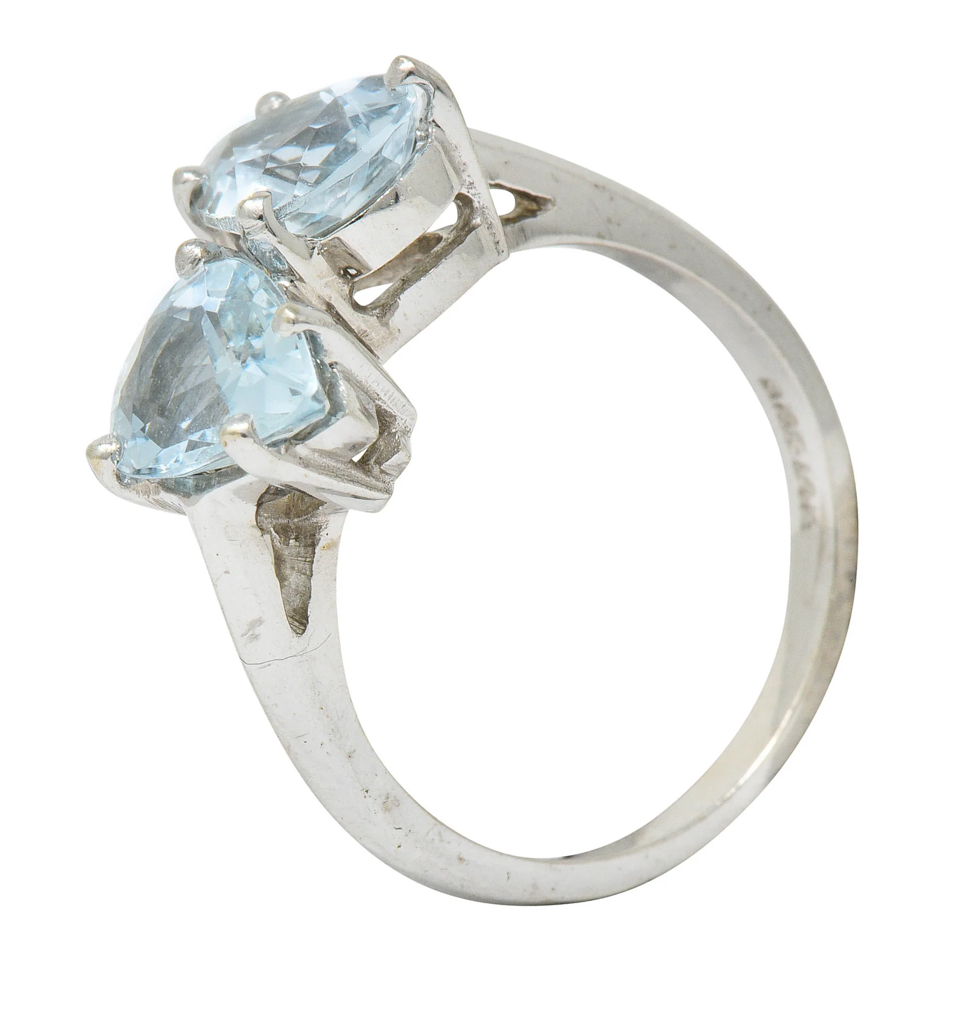 Retro 3.00 CTW Aquamarine 14 Karat White Gold Bypass Ring - Image 9