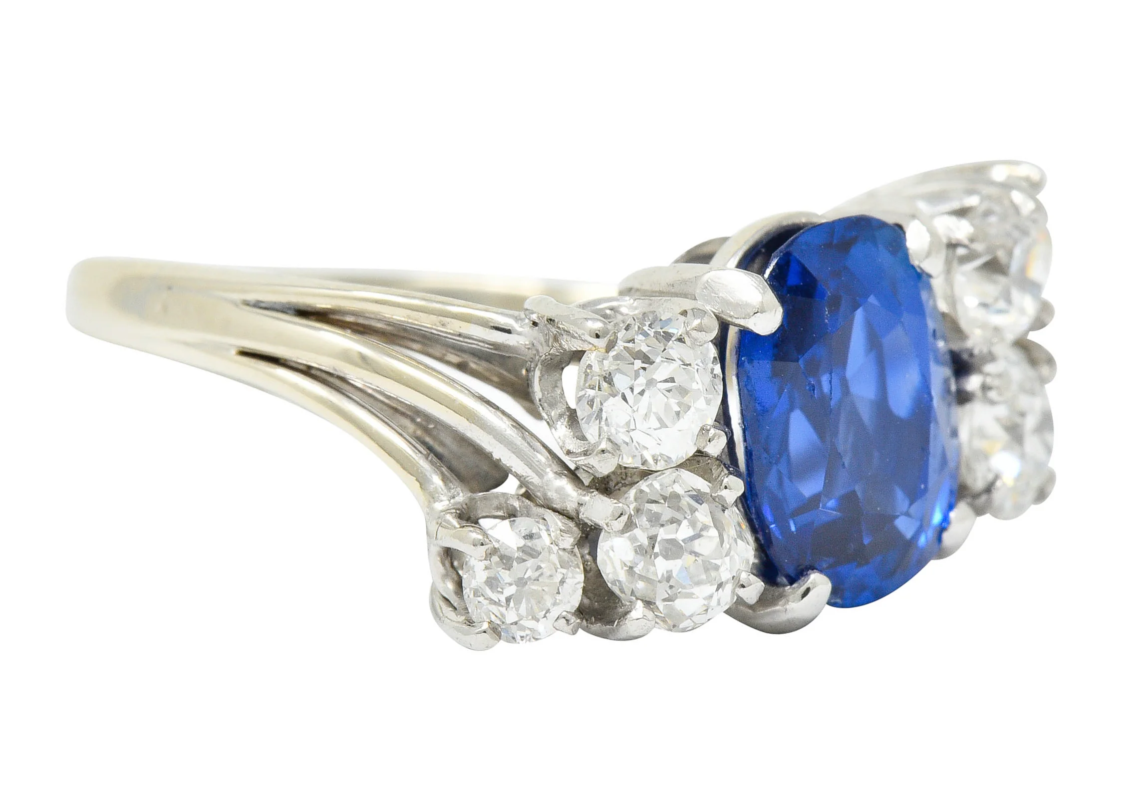 Retro 4.72 CTW No Heat Ceylon Sapphire Diamond 14 Karat White Gold Bypass Cluster Ring GIA - Image 2
