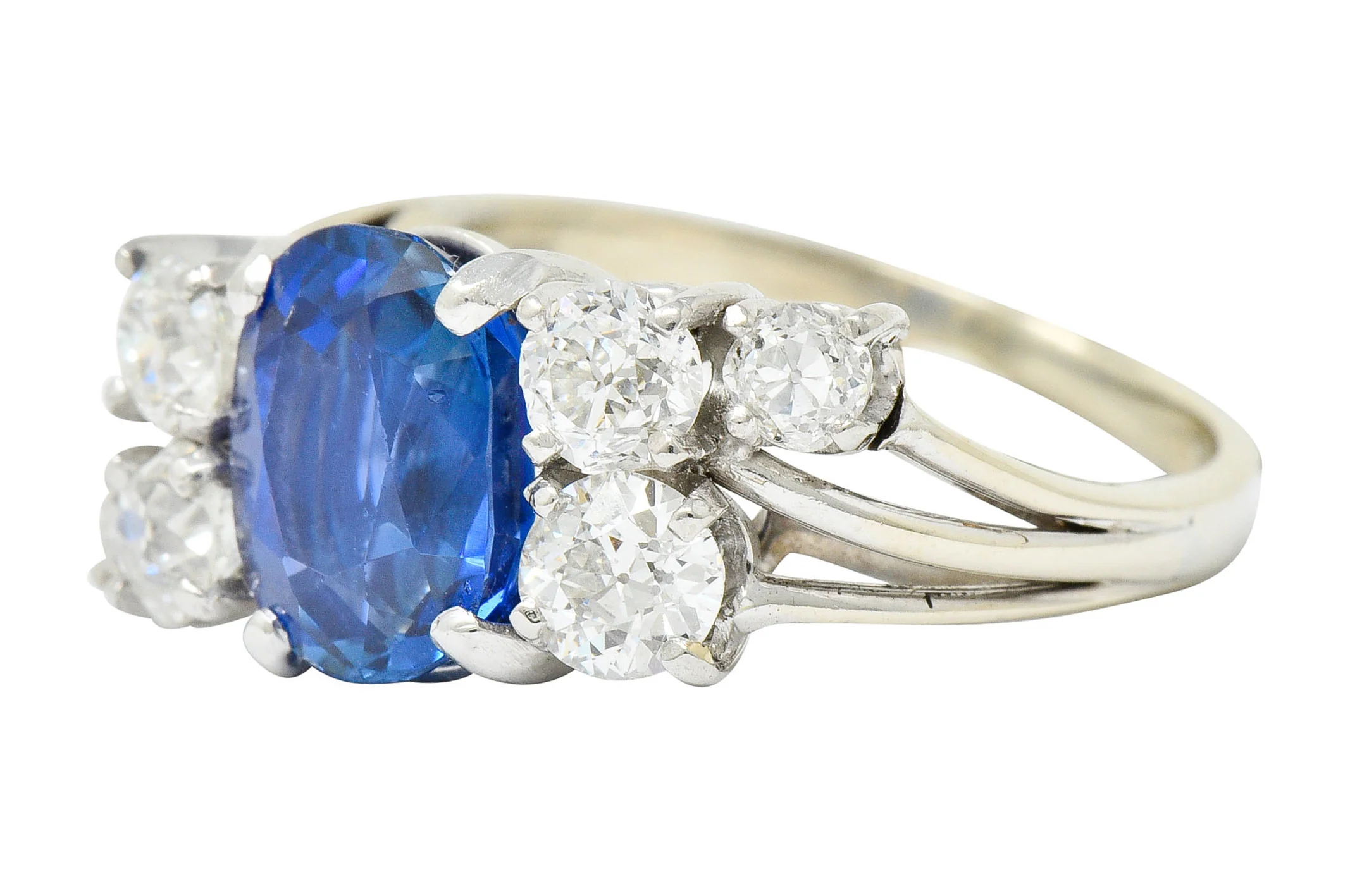 Retro 4.72 CTW No Heat Ceylon Sapphire Diamond 14 Karat White Gold Bypass Cluster Ring GIA - Image 6