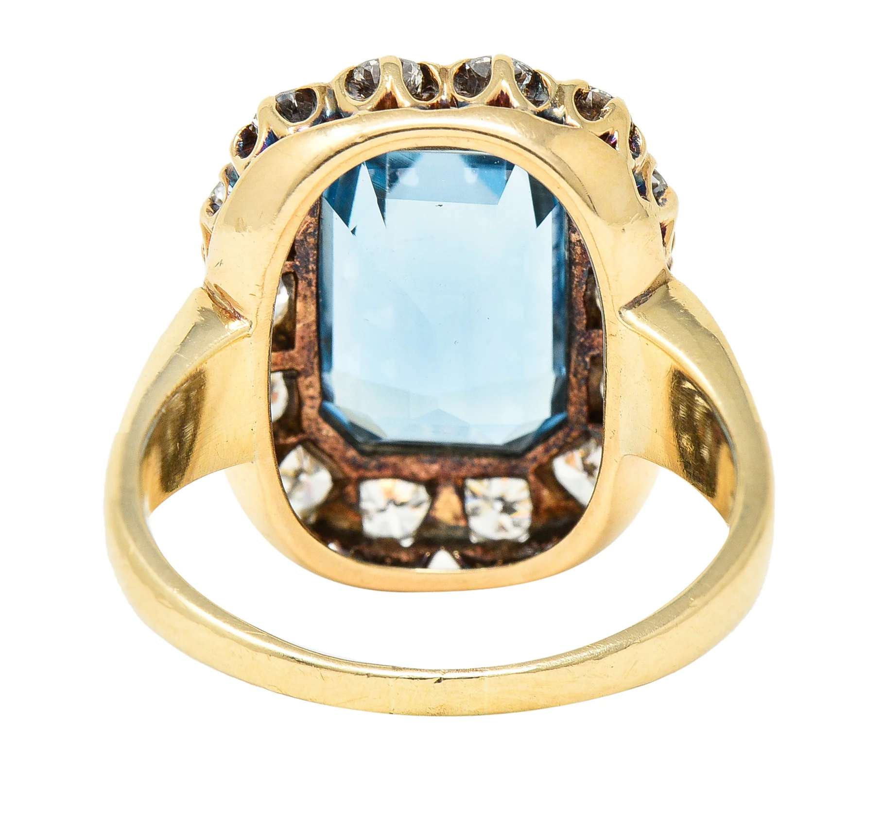 Retro 4.92 CTW Aquamarine Old European Cut Diamond 14 Karat Yellow Gold Halo Cluster Ring - Image 4
