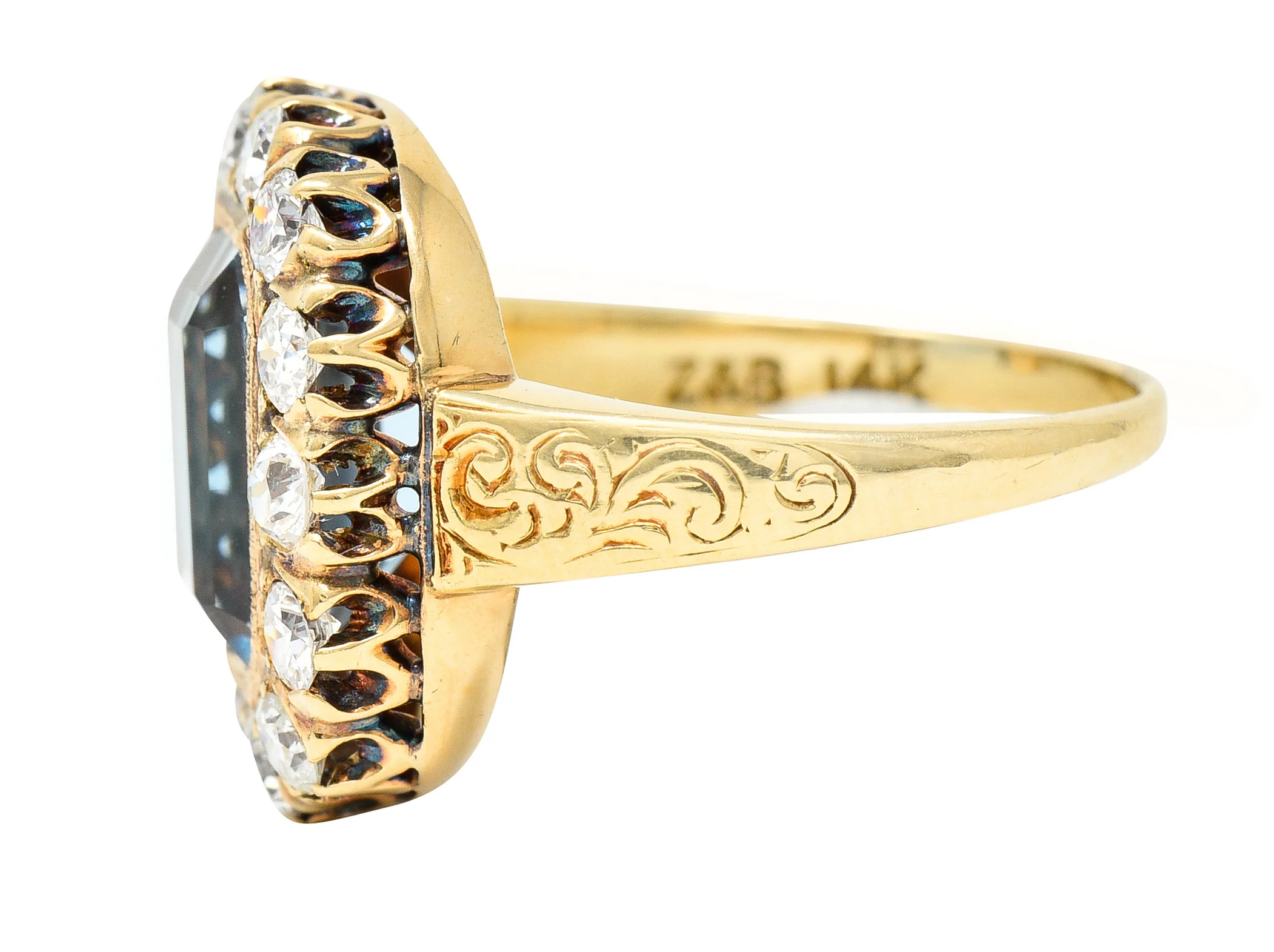 Retro 4.92 CTW Aquamarine Old European Cut Diamond 14 Karat Yellow Gold Halo Cluster Ring - Image 5