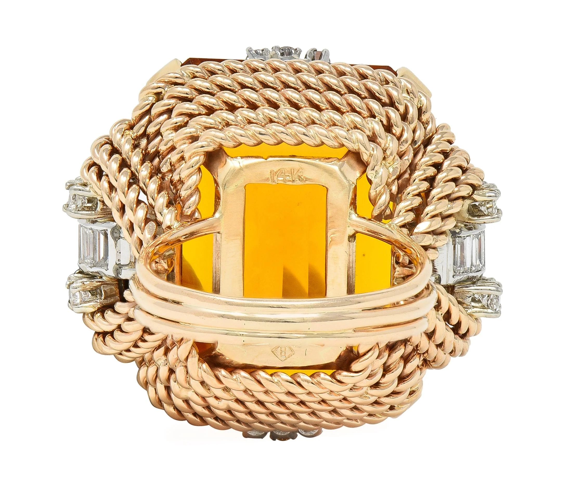 Retro 42.98 CTW Citrine Diamond 14 Karat Two-Tone Gold Rope Vintage Cocktail Ring - Image 5