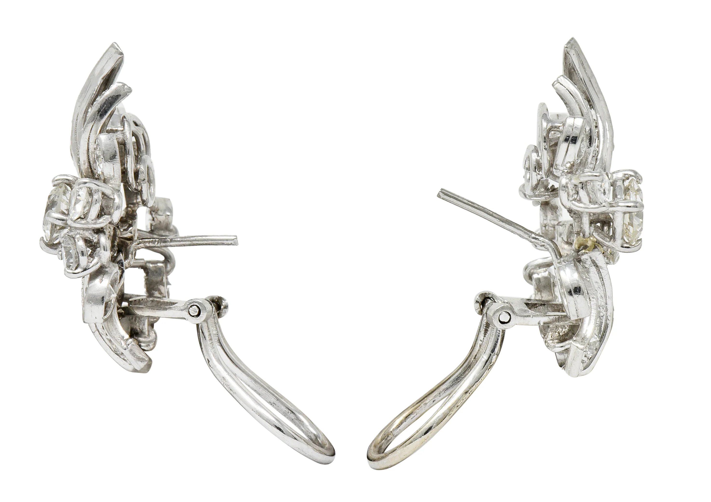 Retro 5.00 CTW Diamond Platinum Cluster Earrings Circa 1940s - Image 5