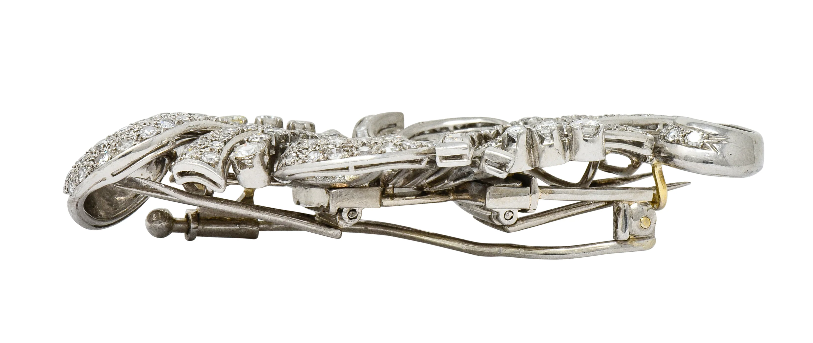 Retro 5.78 CTW Diamond Platinum Scrolling Ribbon Clips Brooch - Image 10