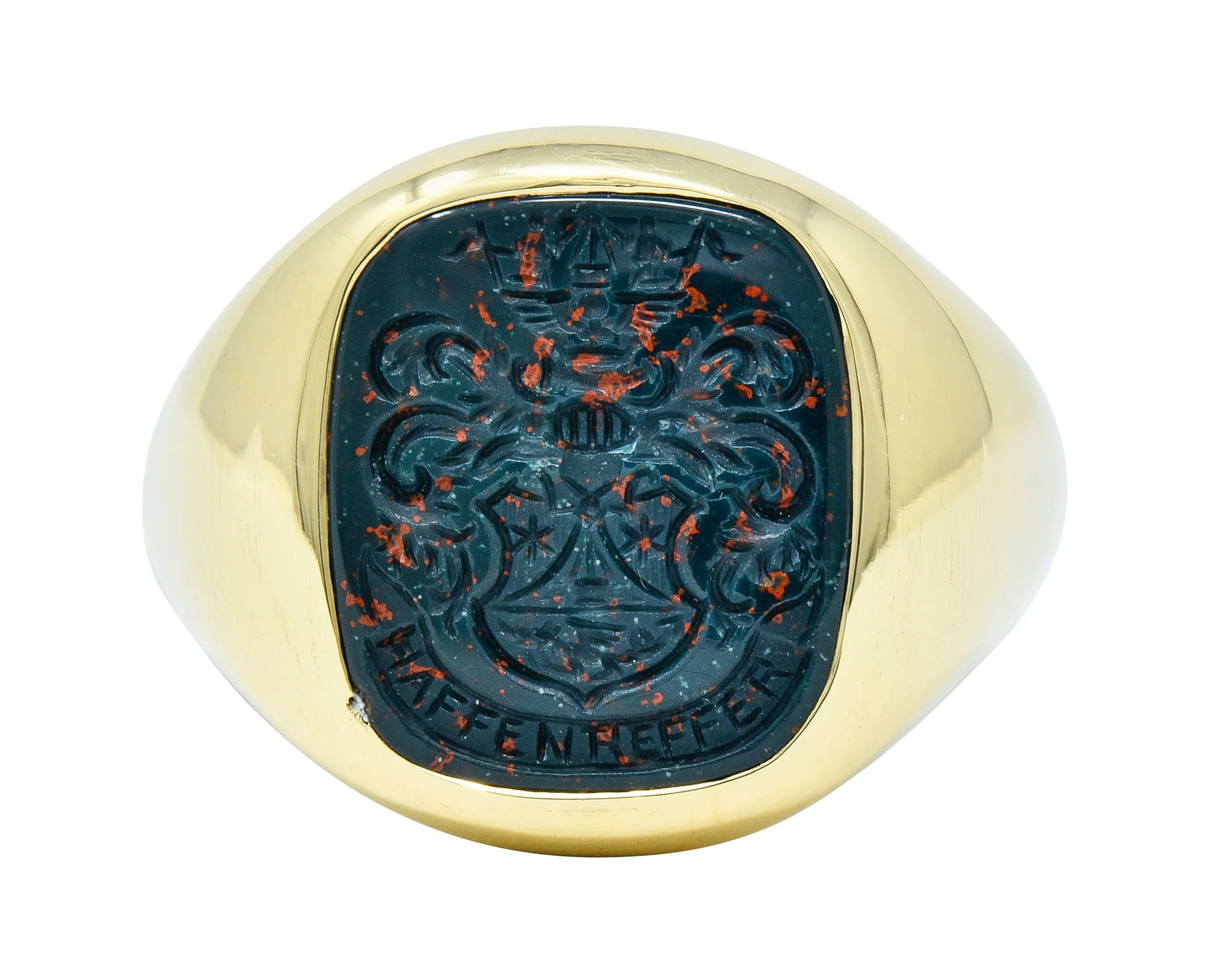 Retro Bloodstone Intaglio 18 Karat Gold Men's Signet Ring
