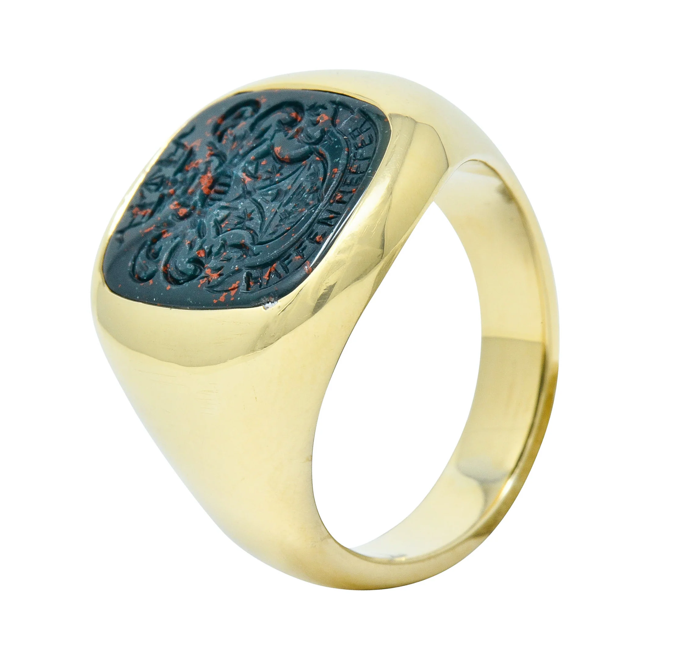 Retro Bloodstone Intaglio 18 Karat Gold Men's Signet Ring - Image 8