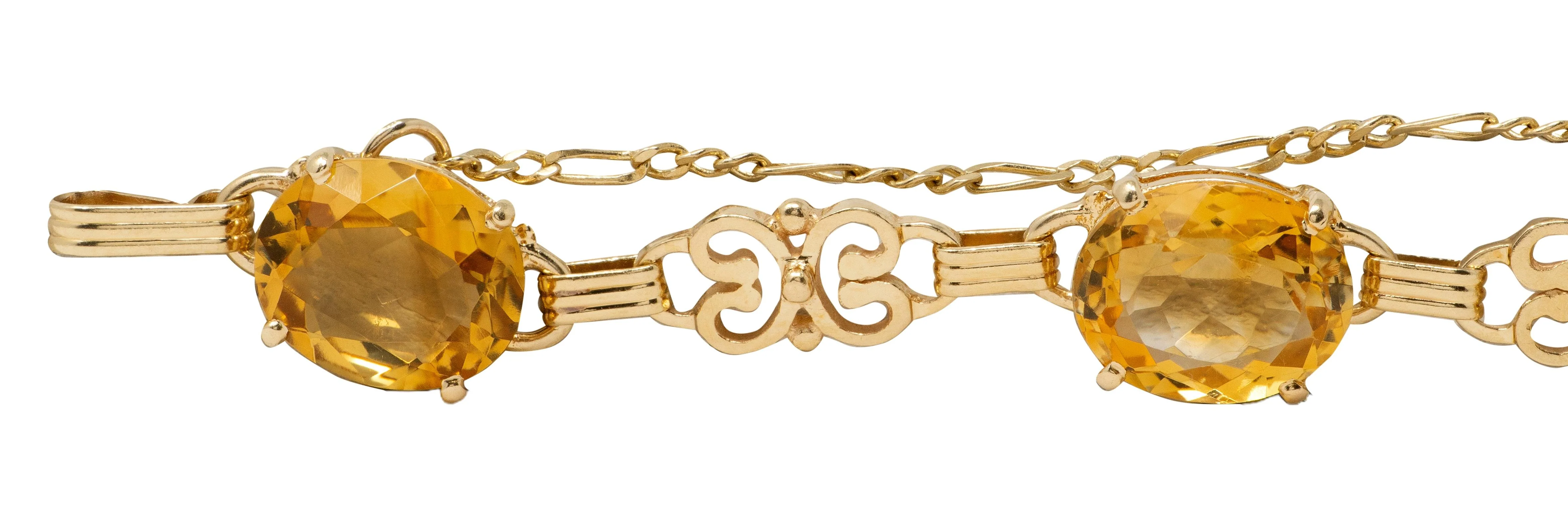 Retro Citrine 14 Karat Yellow Gold Vintage Scroll Link Bracelet - Image 3
