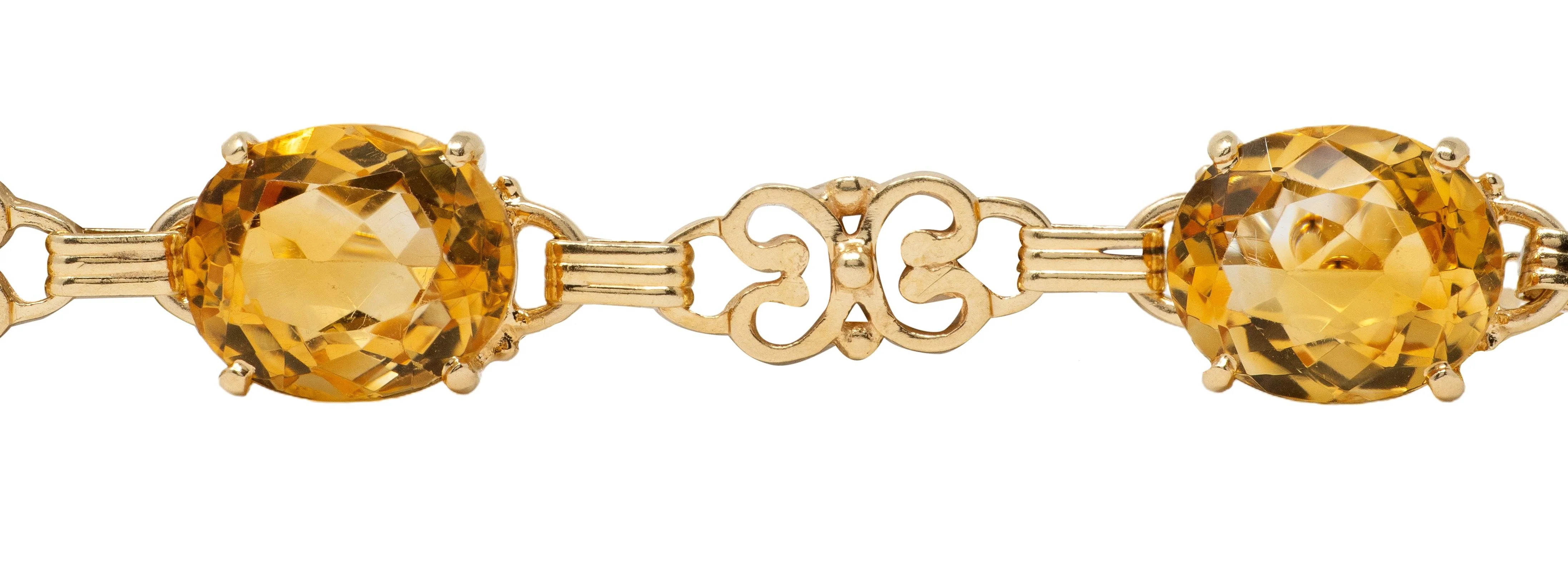 Retro Citrine 14 Karat Yellow Gold Vintage Scroll Link Bracelet - Image 4