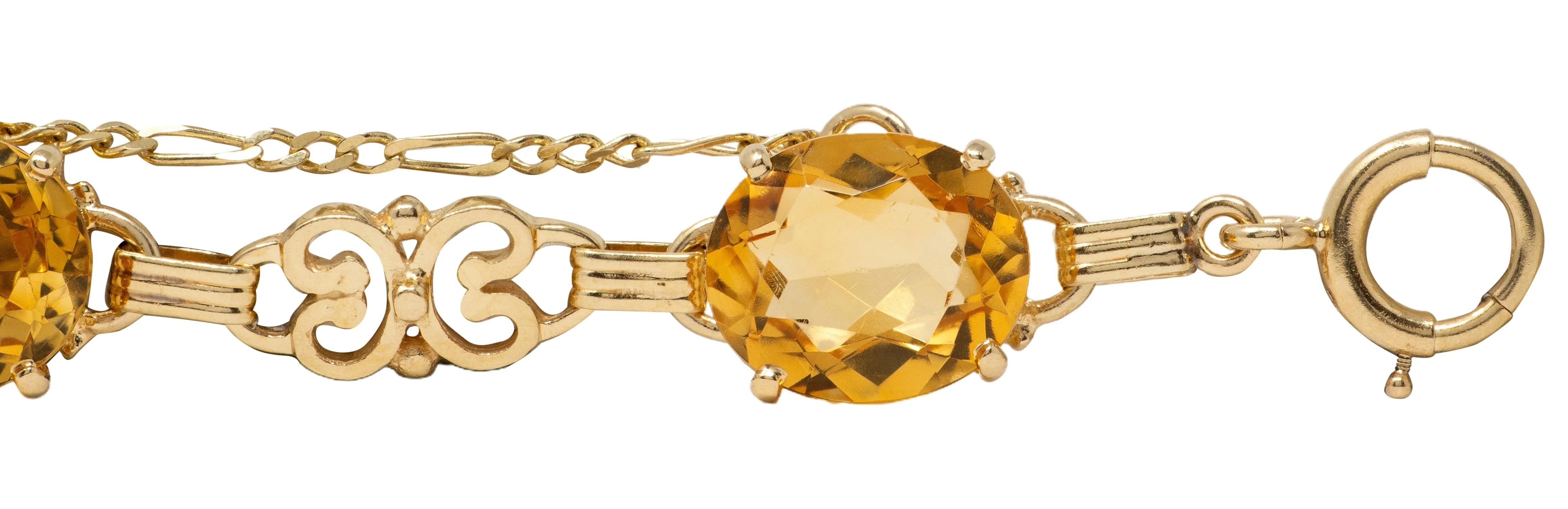 Retro Citrine 14 Karat Yellow Gold Vintage Scroll Link Bracelet - Image 5