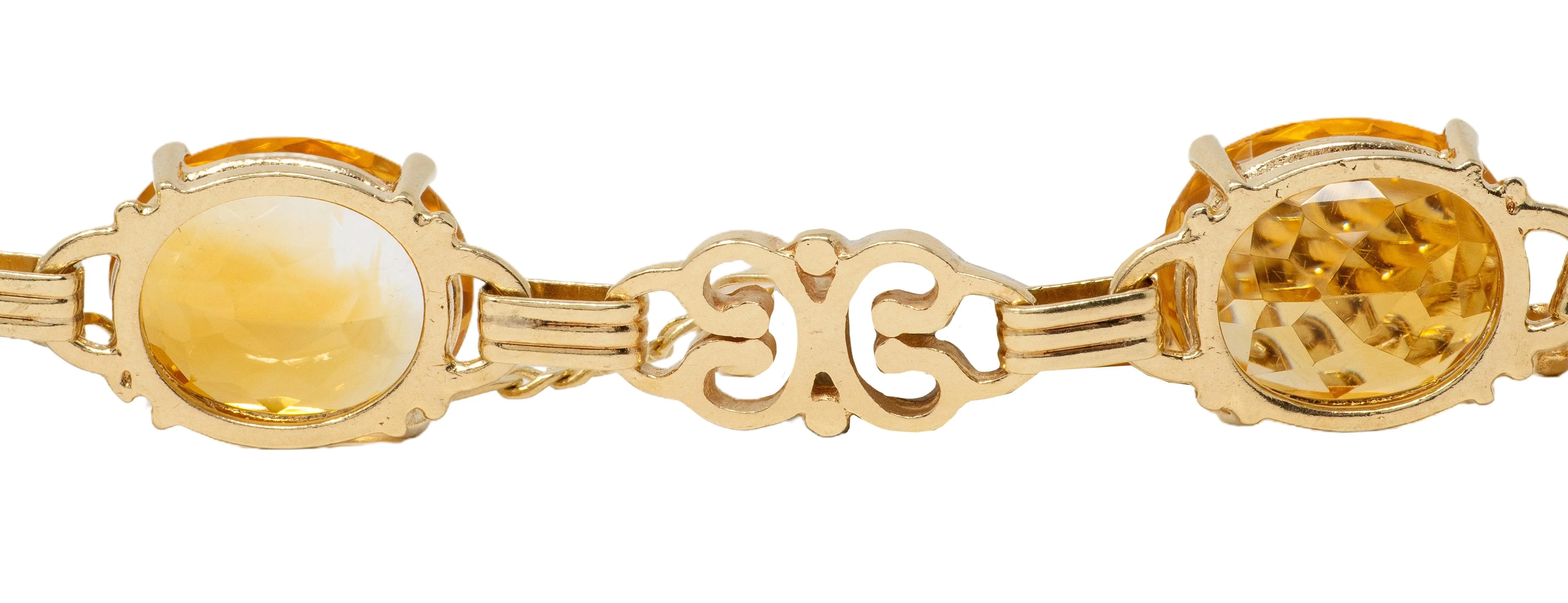 Retro Citrine 14 Karat Yellow Gold Vintage Scroll Link Bracelet - Image 6