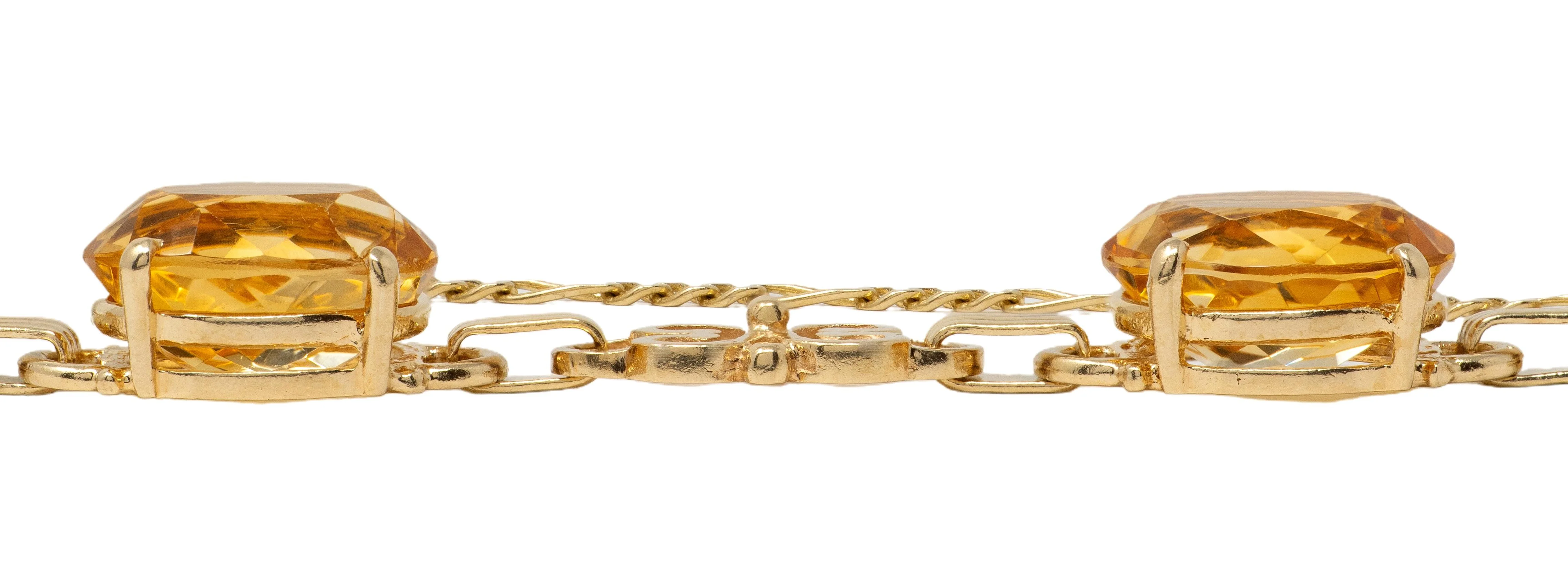 Retro Citrine 14 Karat Yellow Gold Vintage Scroll Link Bracelet - Image 8