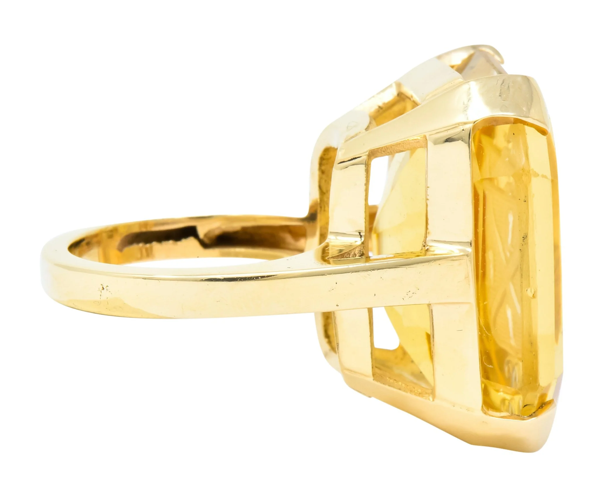 Retro Citrine Intaglio 14 Karat Gold Statement Ring - Image 3