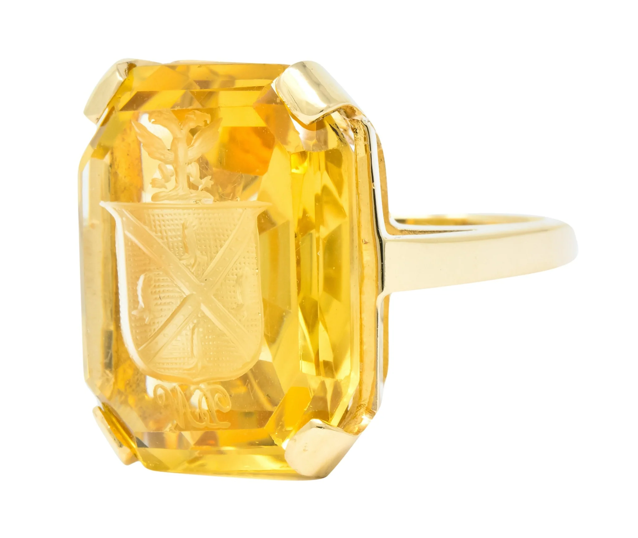Retro Citrine Intaglio 14 Karat Gold Statement Ring - Image 6