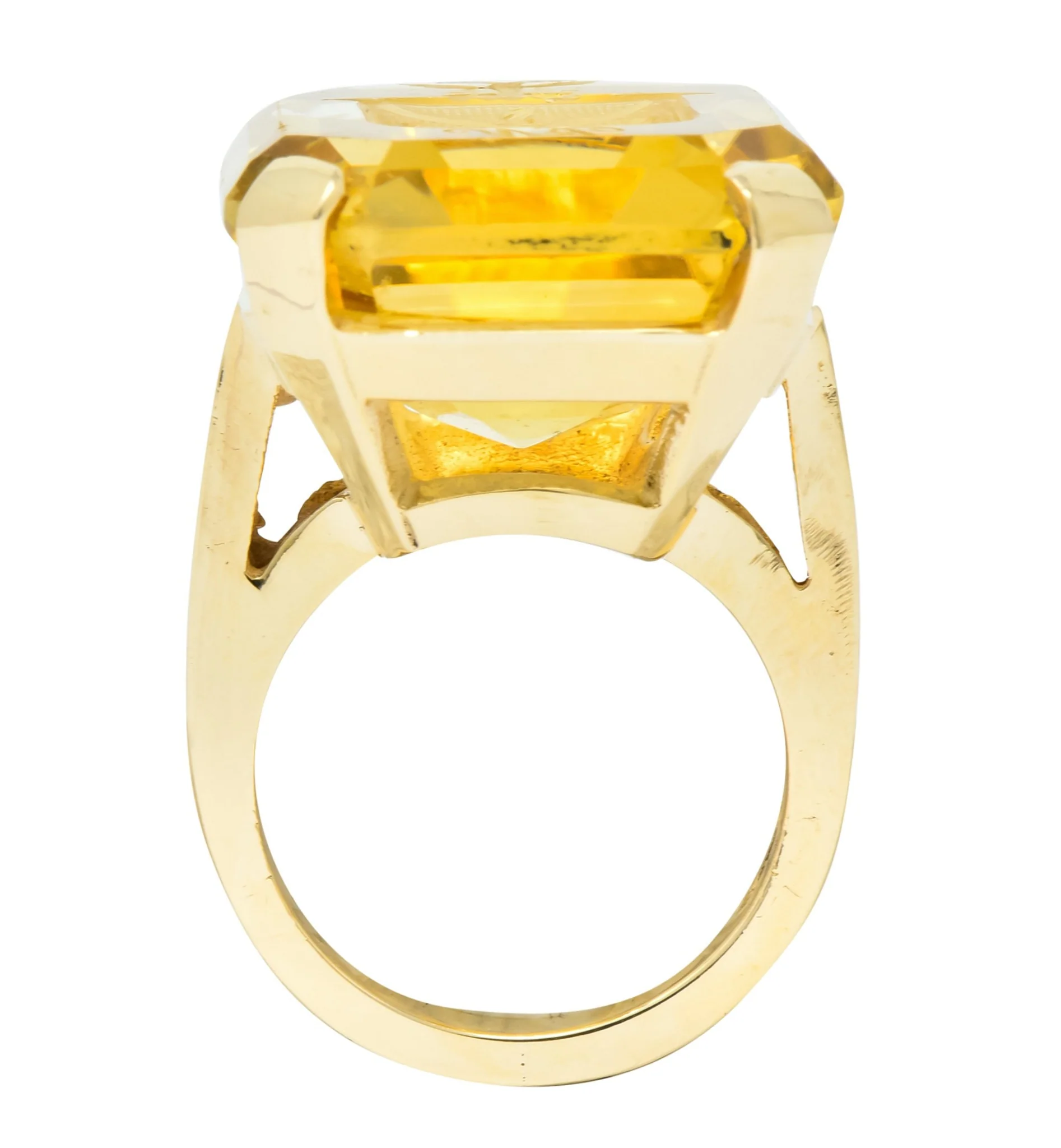 Retro Citrine Intaglio 14 Karat Gold Statement Ring - Image 8