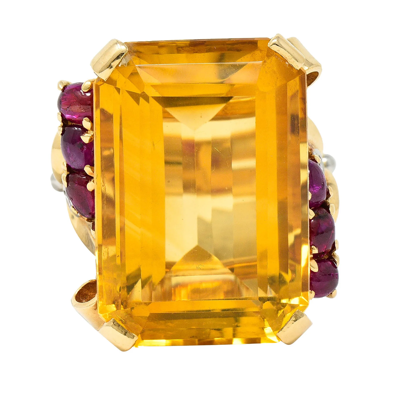 Retro Citrine Ruby Diamond 14 Karat Two-Tone Gold Statement Ring