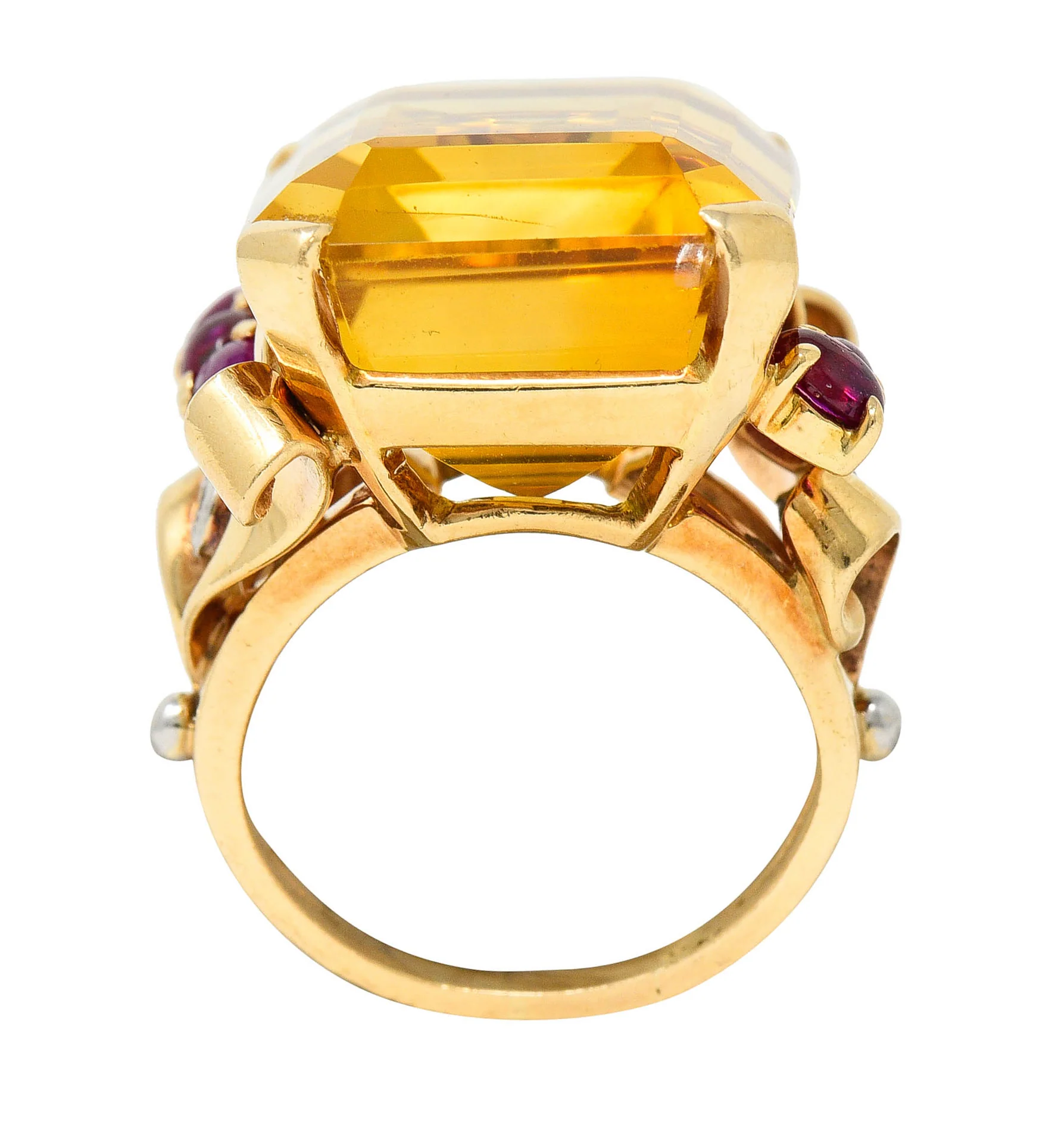 Retro Citrine Ruby Diamond 14 Karat Two-Tone Gold Statement Ring - Image 10