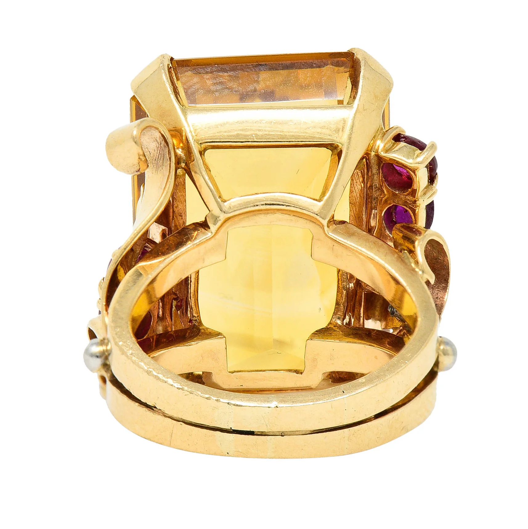 Retro Citrine Ruby Diamond 14 Karat Two-Tone Gold Statement Ring - Image 5