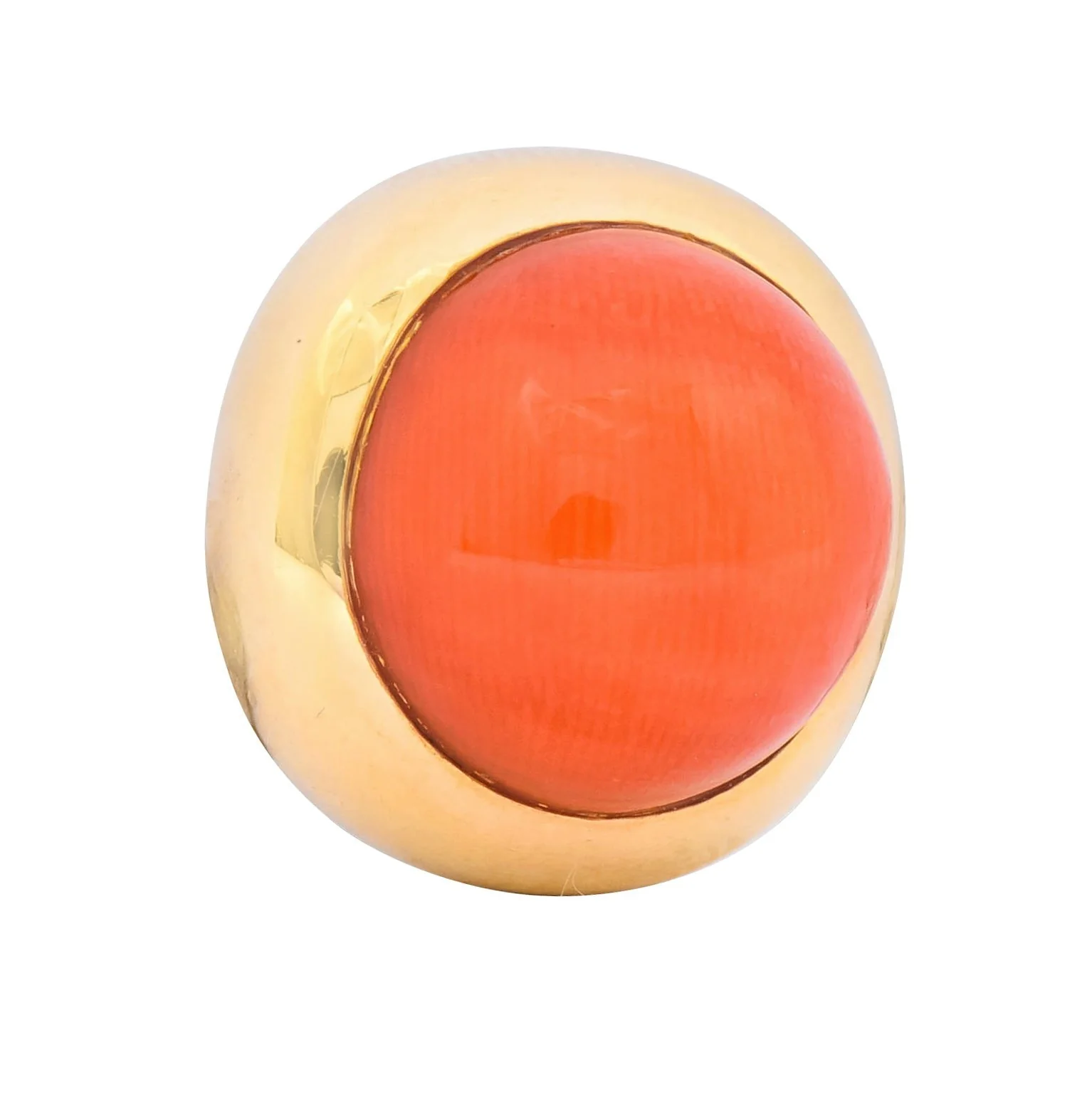 Retro Coral Cabochon 14 Karat Yellow Gold Circular Earrings - Image 2