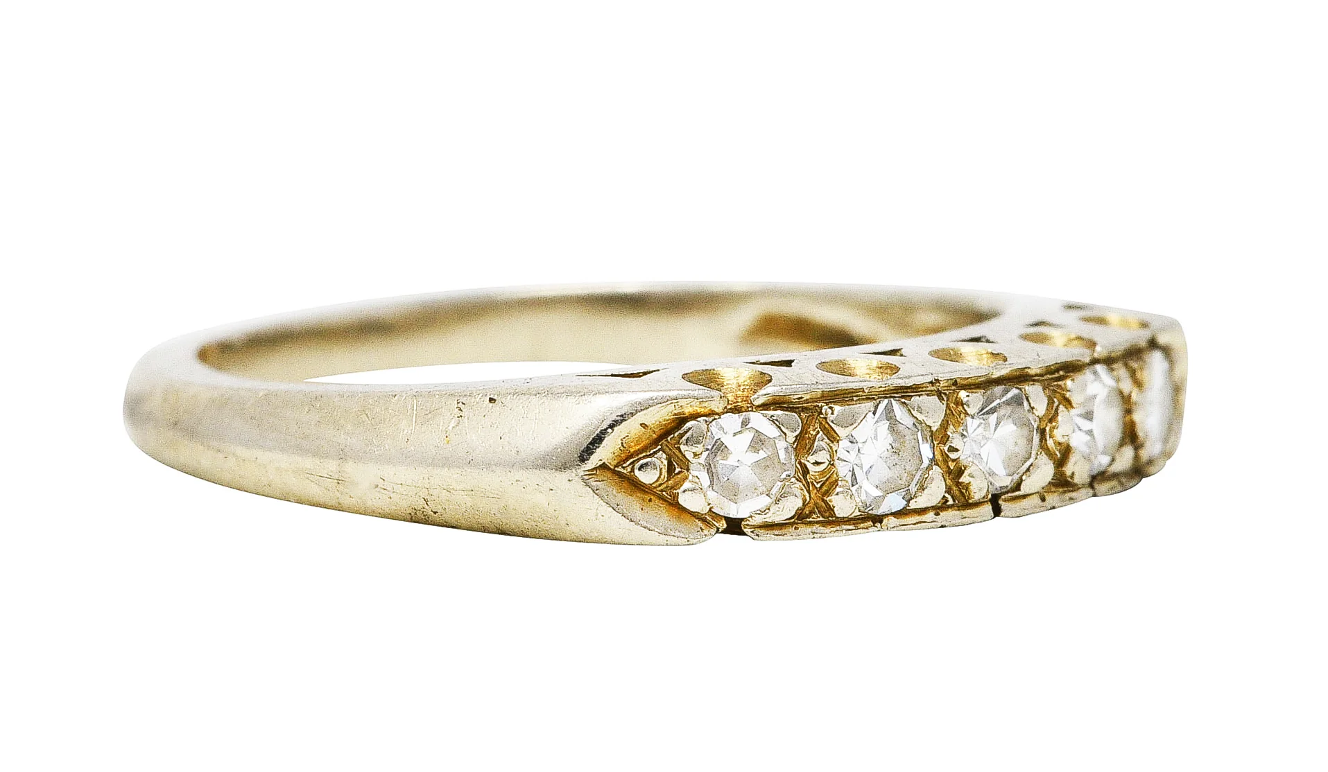 Retro Diamond 14 Karat White Gold Fishtail Band Ring - Image 2