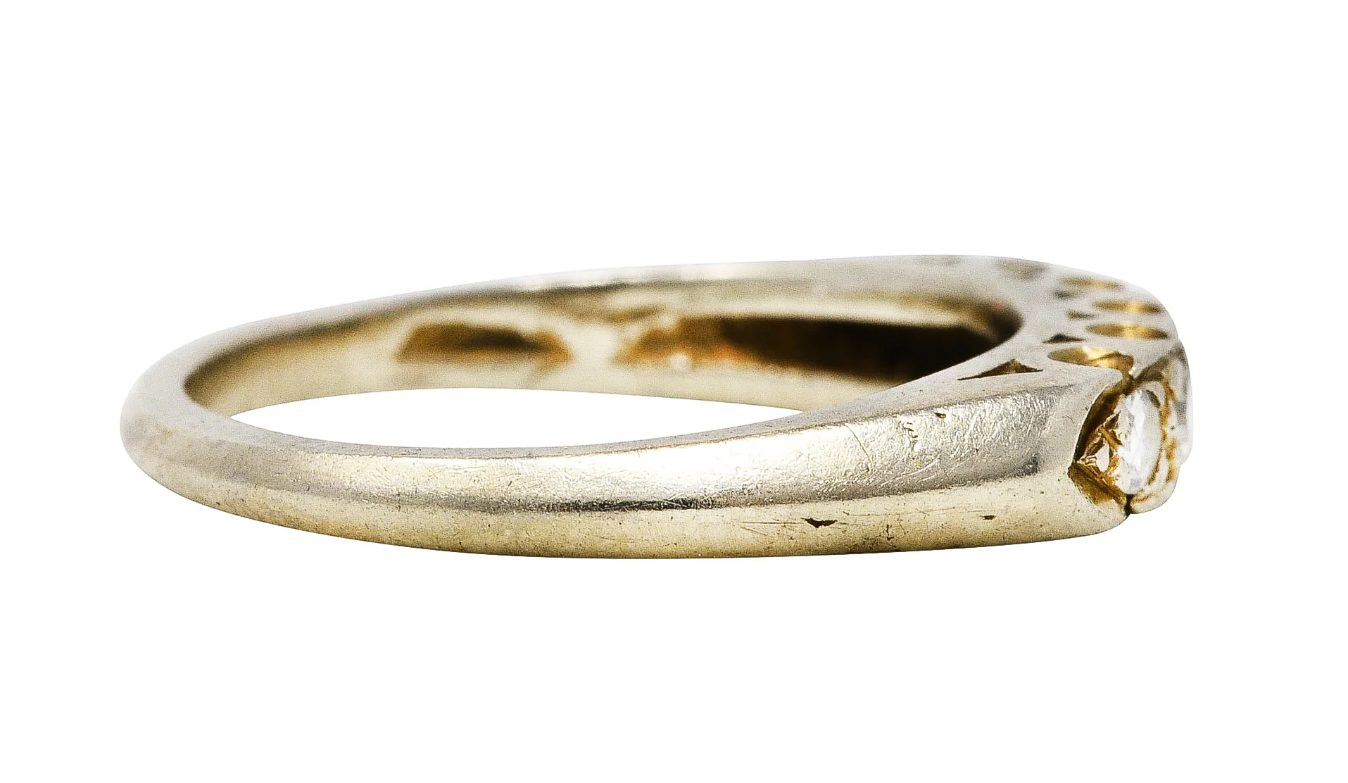 Retro Diamond 14 Karat White Gold Fishtail Band Ring - Image 3