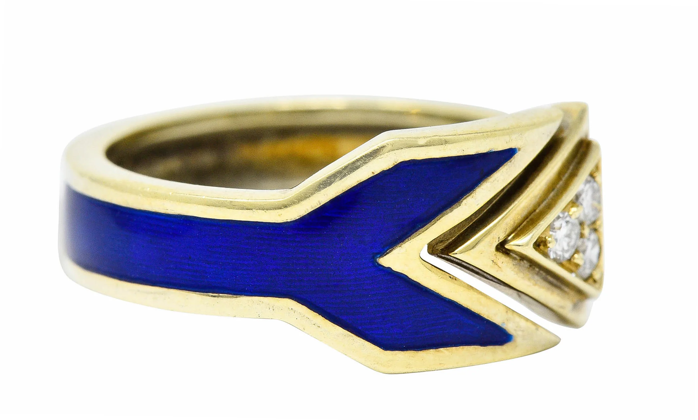 Retro Diamond Enamel 14 Karat Gold Arrow Band Ring - Image 2