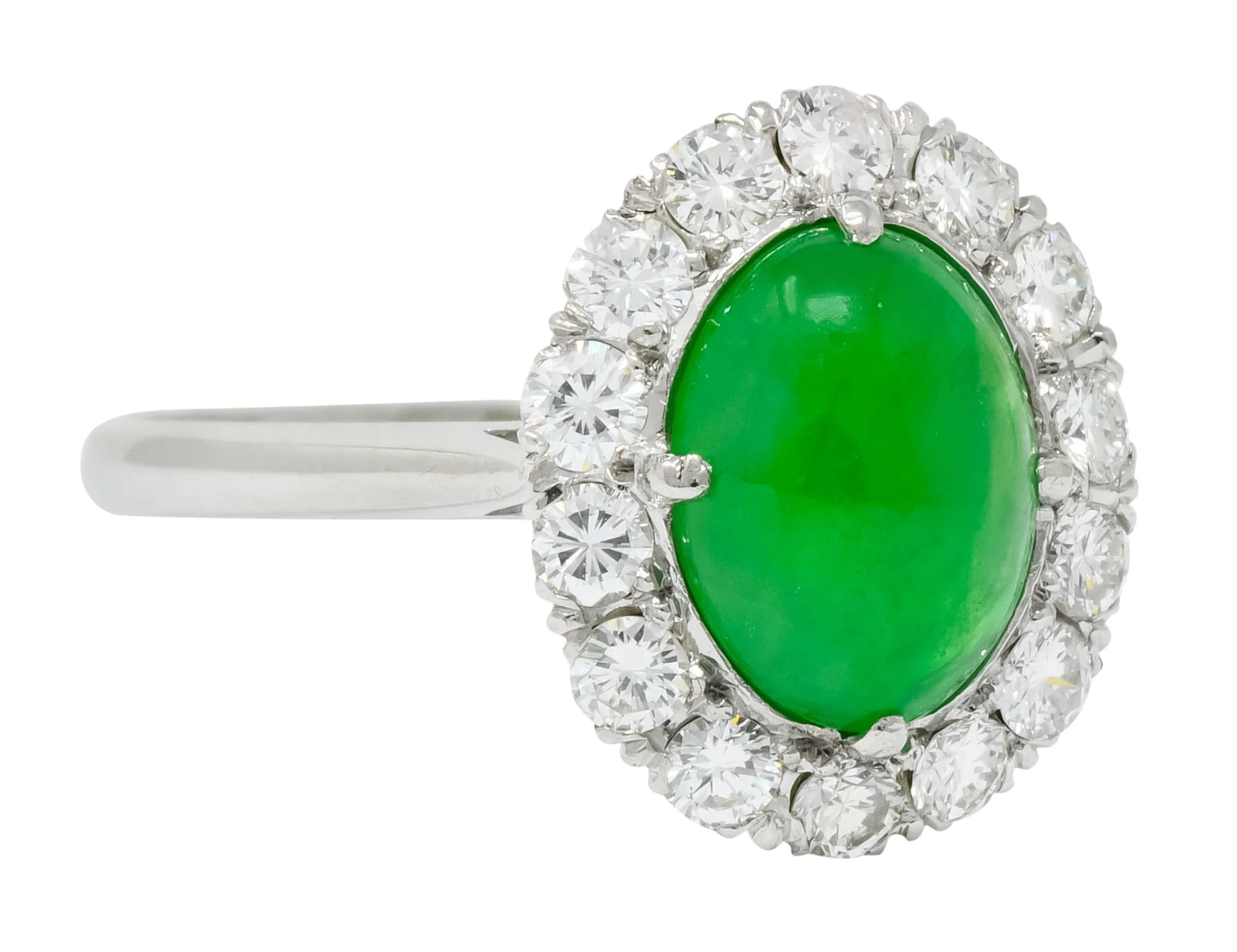Retro Diamond Jadeite Jade Cabochon Platinum Cluster Ring Circa 1940s - Image 2