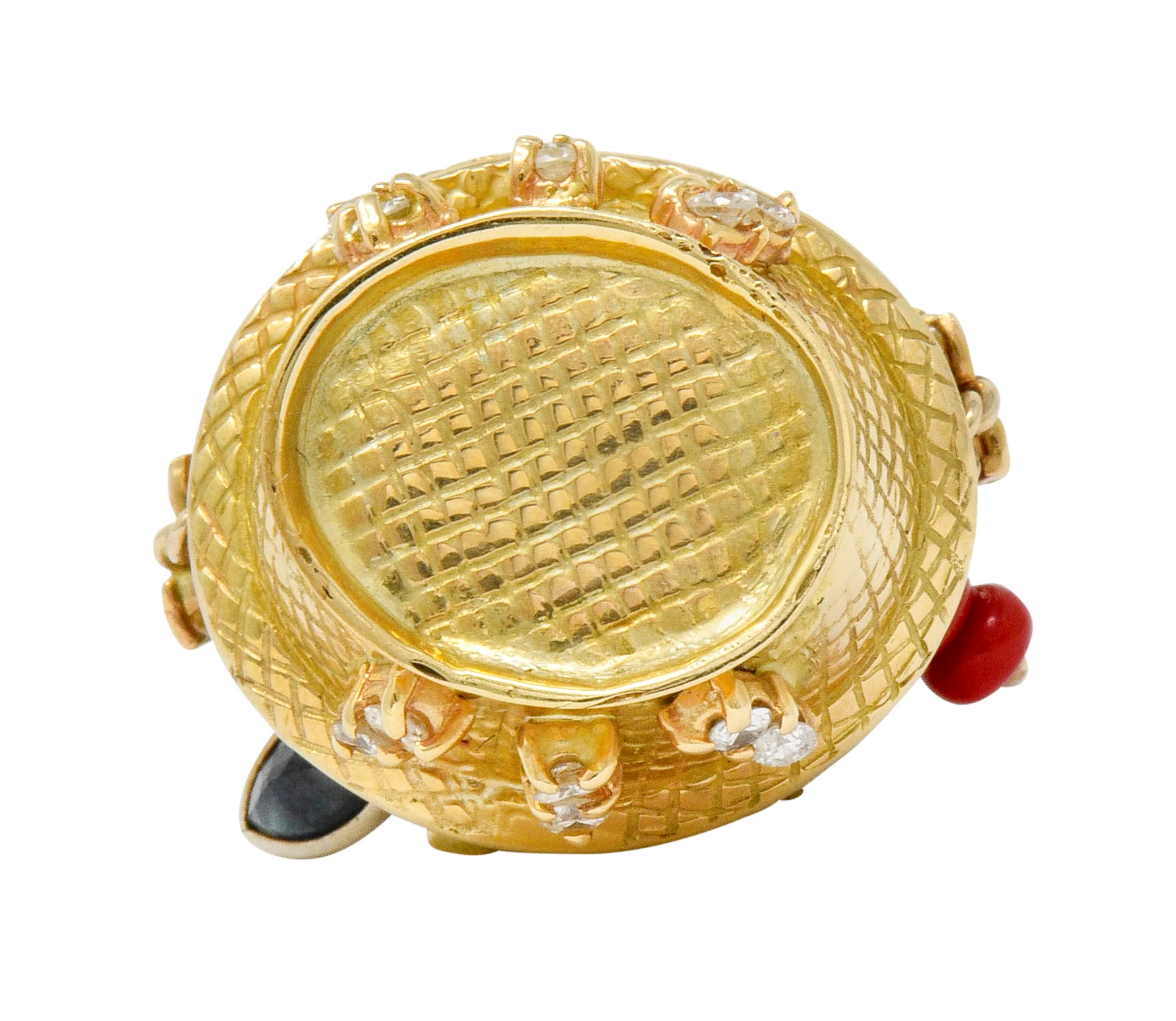 Retro Diamond Sapphire Opal Multi-Gem 14 Karat Gold Fruit Basket Pendant Charm - Image 10