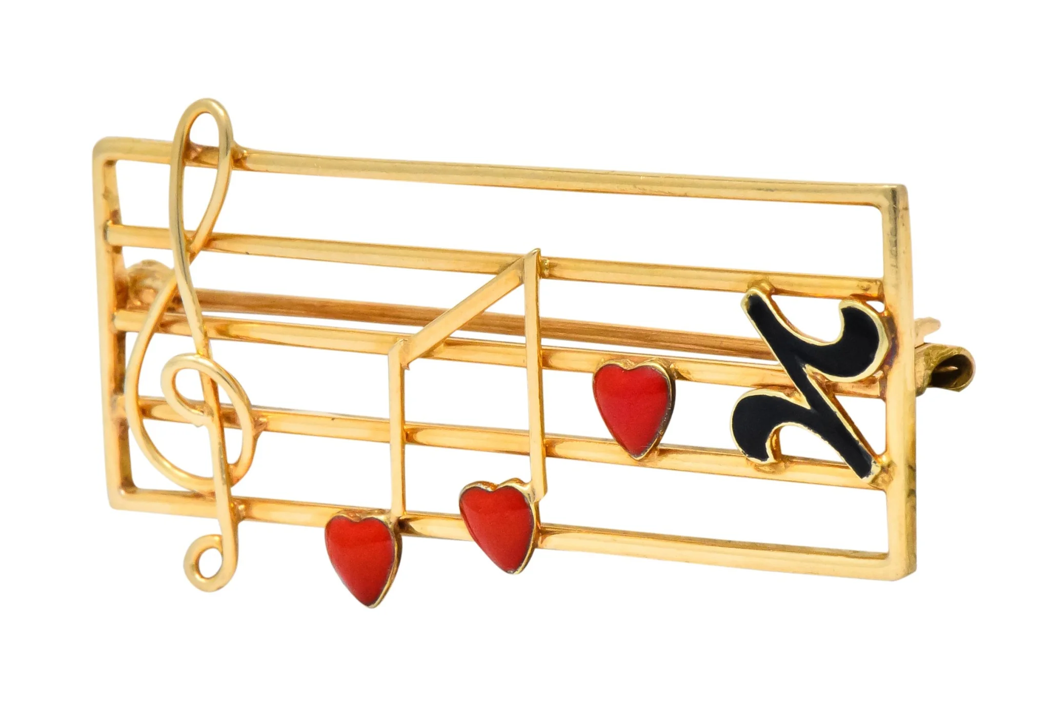 Retro Enamel 14 Karat Gold Music Clef Note Scale Brooch - Image 2