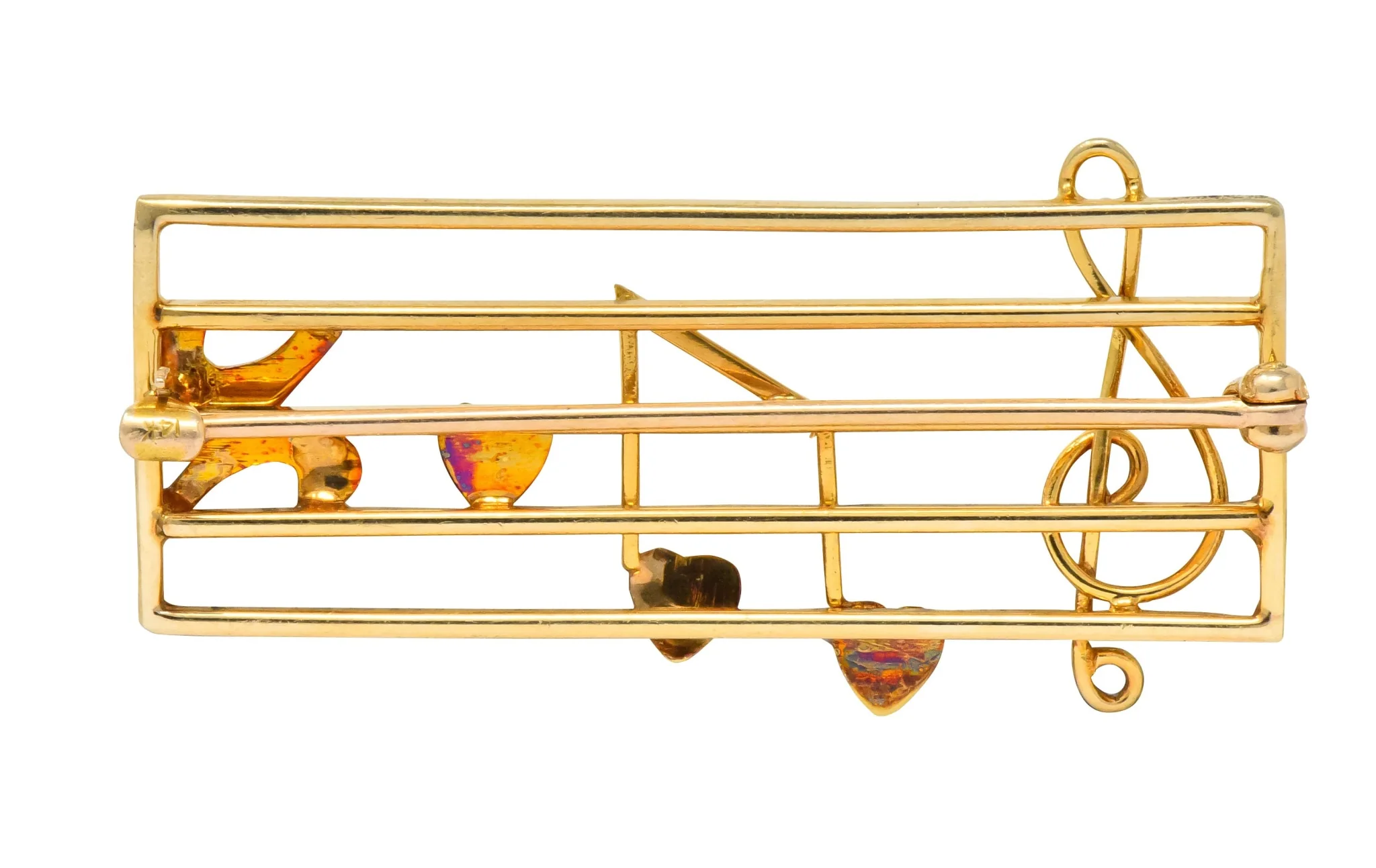Retro Enamel 14 Karat Gold Music Clef Note Scale Brooch - Image 4
