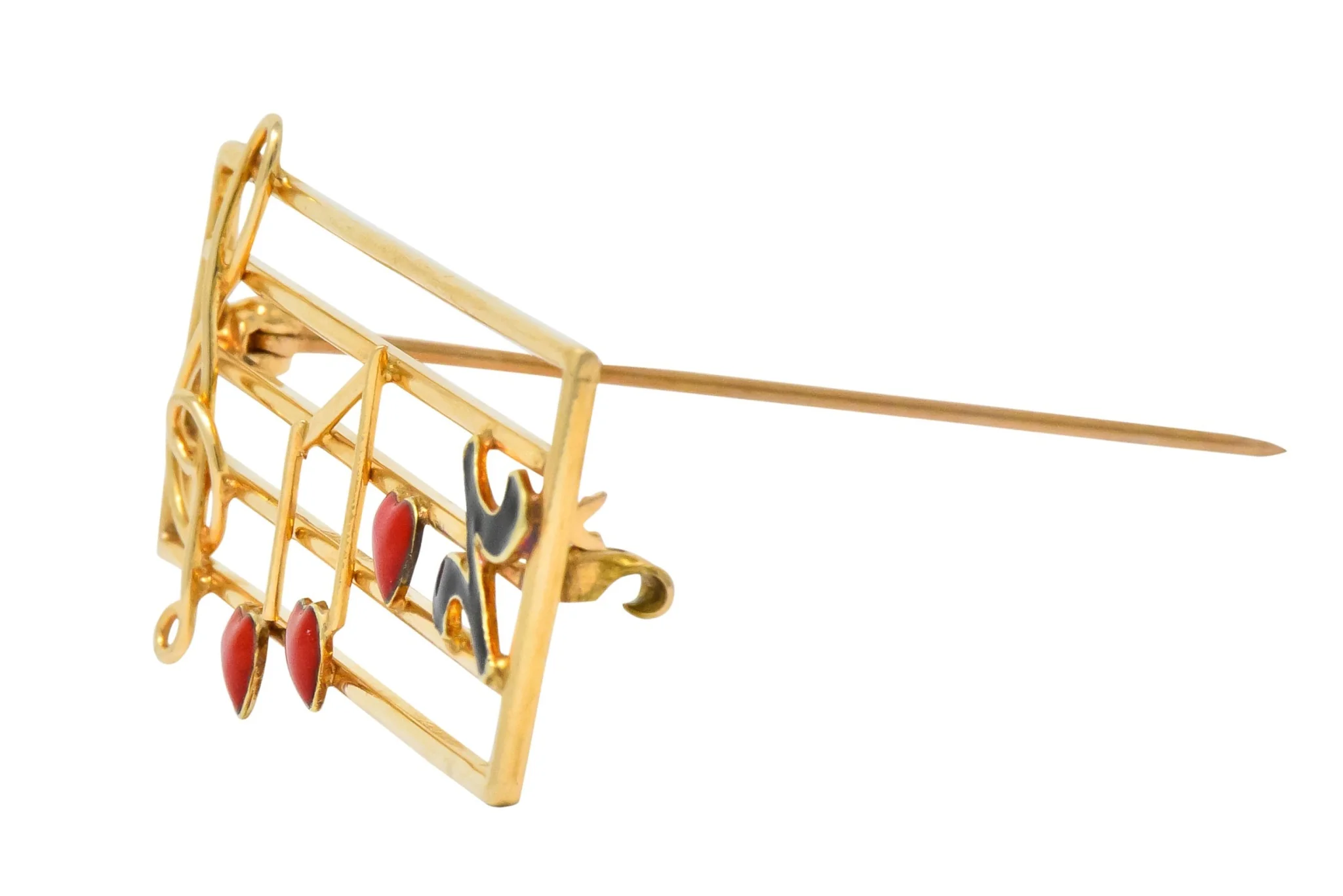 Retro Enamel 14 Karat Gold Music Clef Note Scale Brooch - Image 5