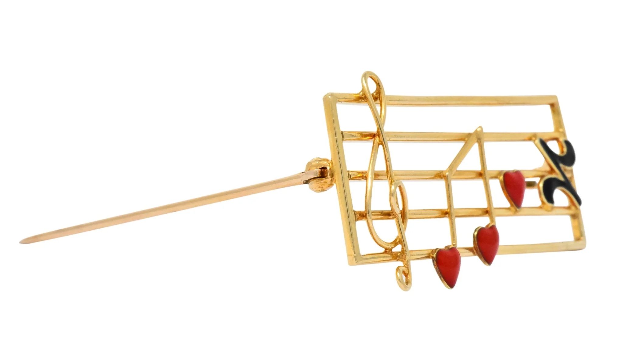 Retro Enamel 14 Karat Gold Music Clef Note Scale Brooch - Image 6