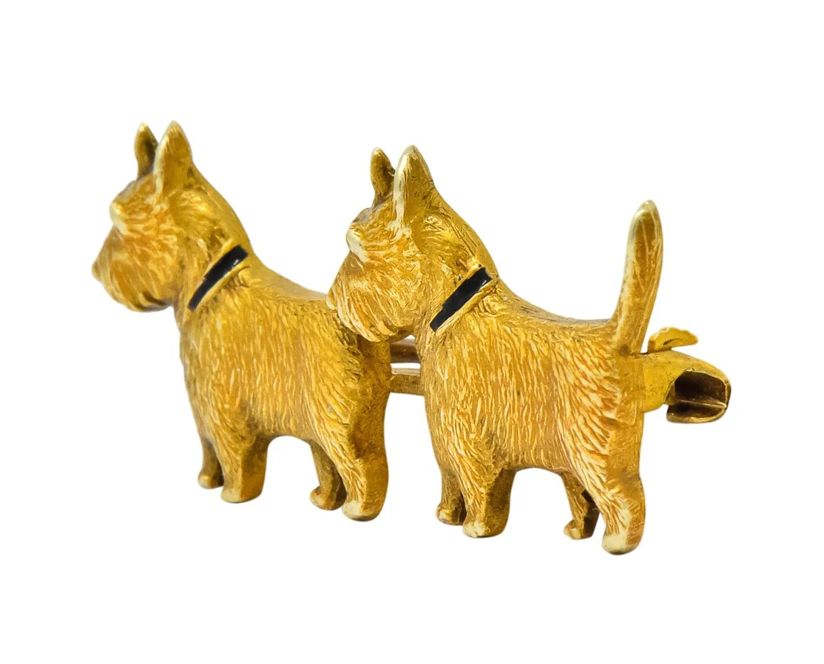 Retro Enamel Scottish Terrier 14 Karat Gold Brooch - Image 2