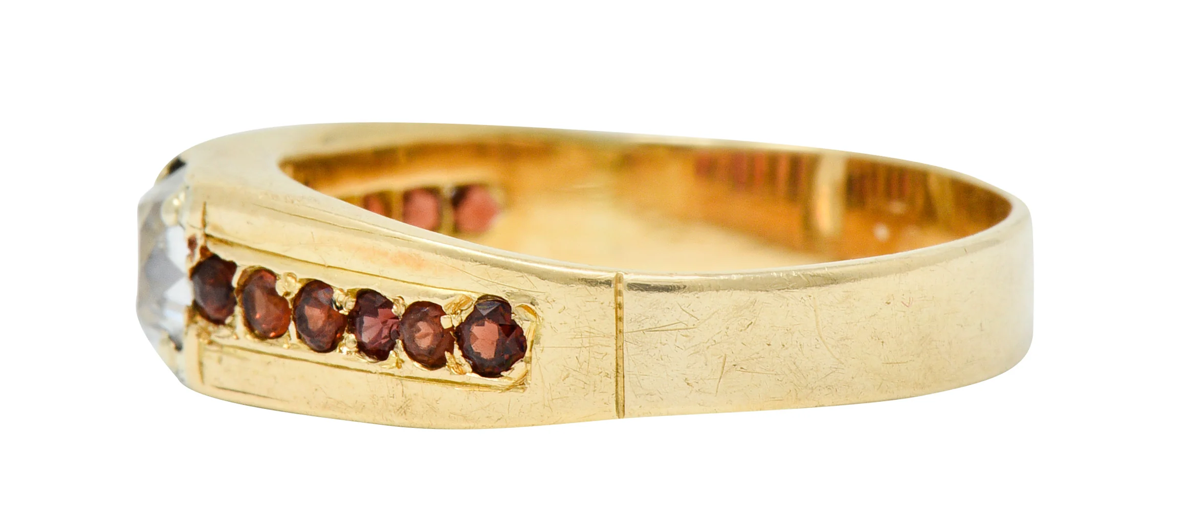 Retro Garnet 0.51 CTW Diamond 14 Karat Gold Unisex Ring - Image 5
