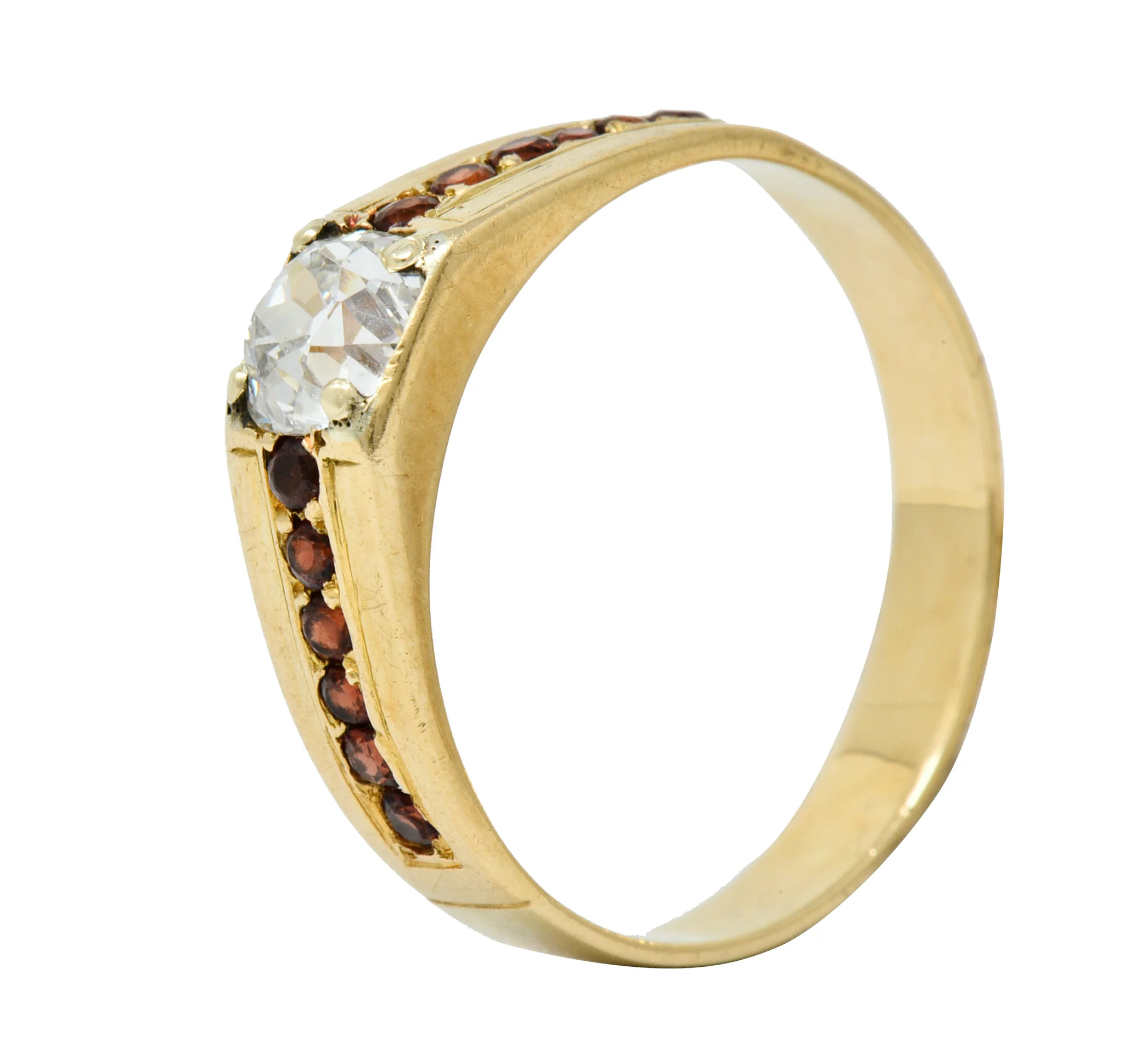 Retro Garnet 0.51 CTW Diamond 14 Karat Gold Unisex Ring - Image 8