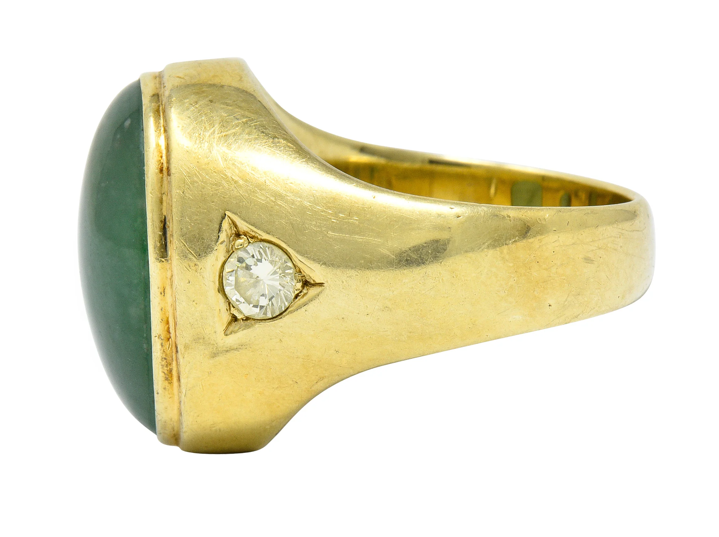 Retro Jadeite Jade Diamond 14 Karat Gold Unisex Cabochon Ring GIA - Image 5