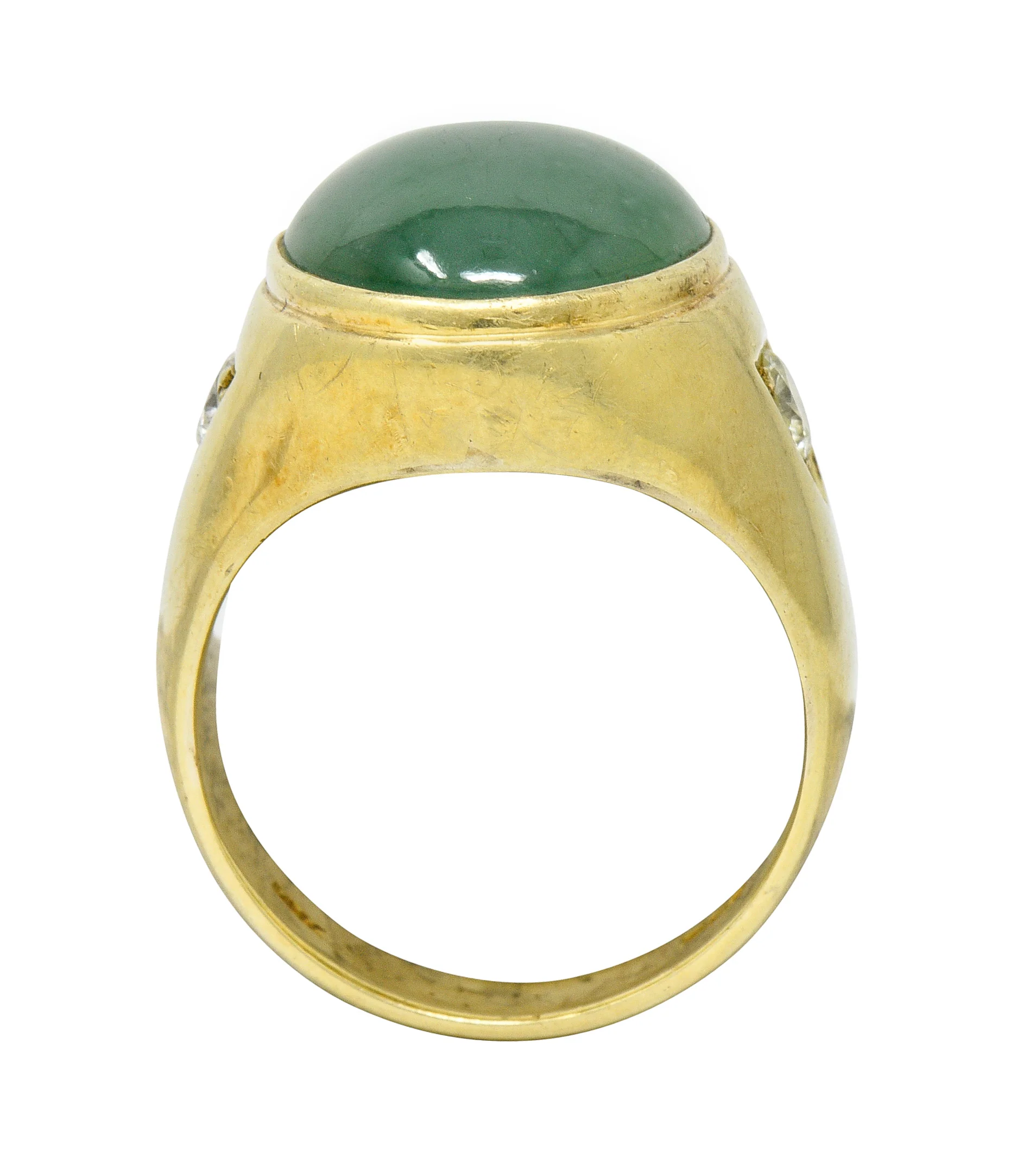 Retro Jadeite Jade Diamond 14 Karat Gold Unisex Cabochon Ring GIA - Image 7