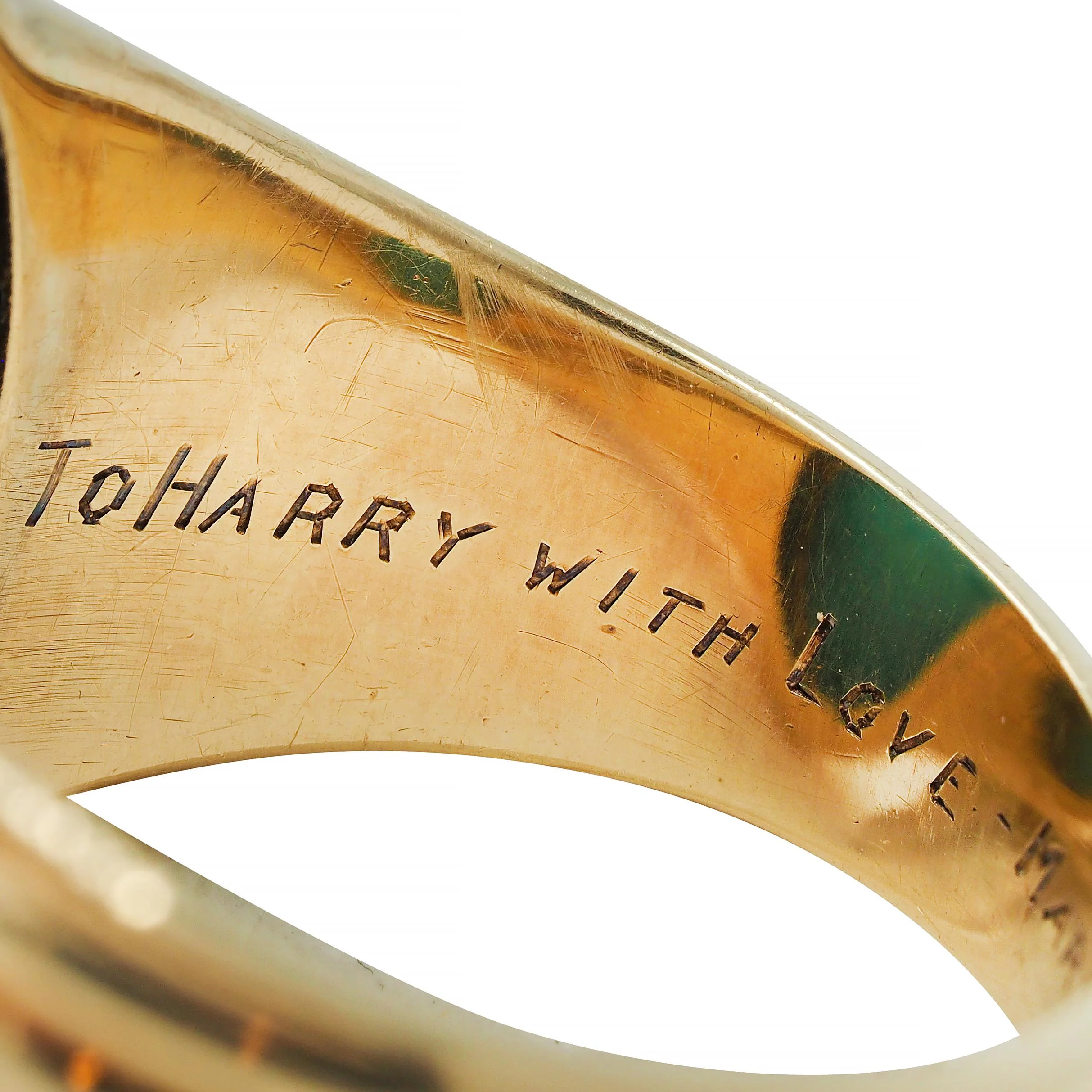 Retro Jones & Woodland Turquoise 14 Karat Yellow Gold Fanning Vintage Men's Signet Ring - Image 7