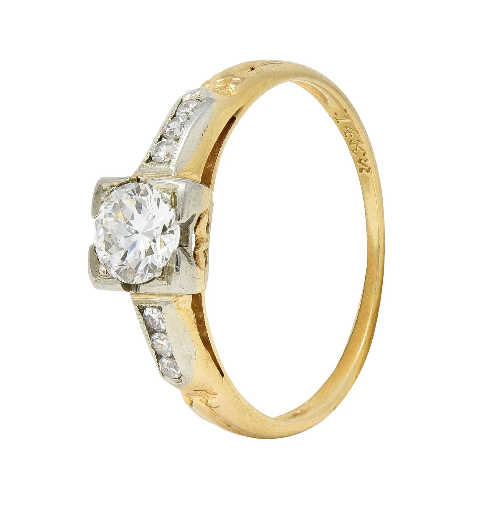 Retro Old European Cut Diamond 14 Karat Two-Tone Gold Vintage Engagement Ring - Image 10