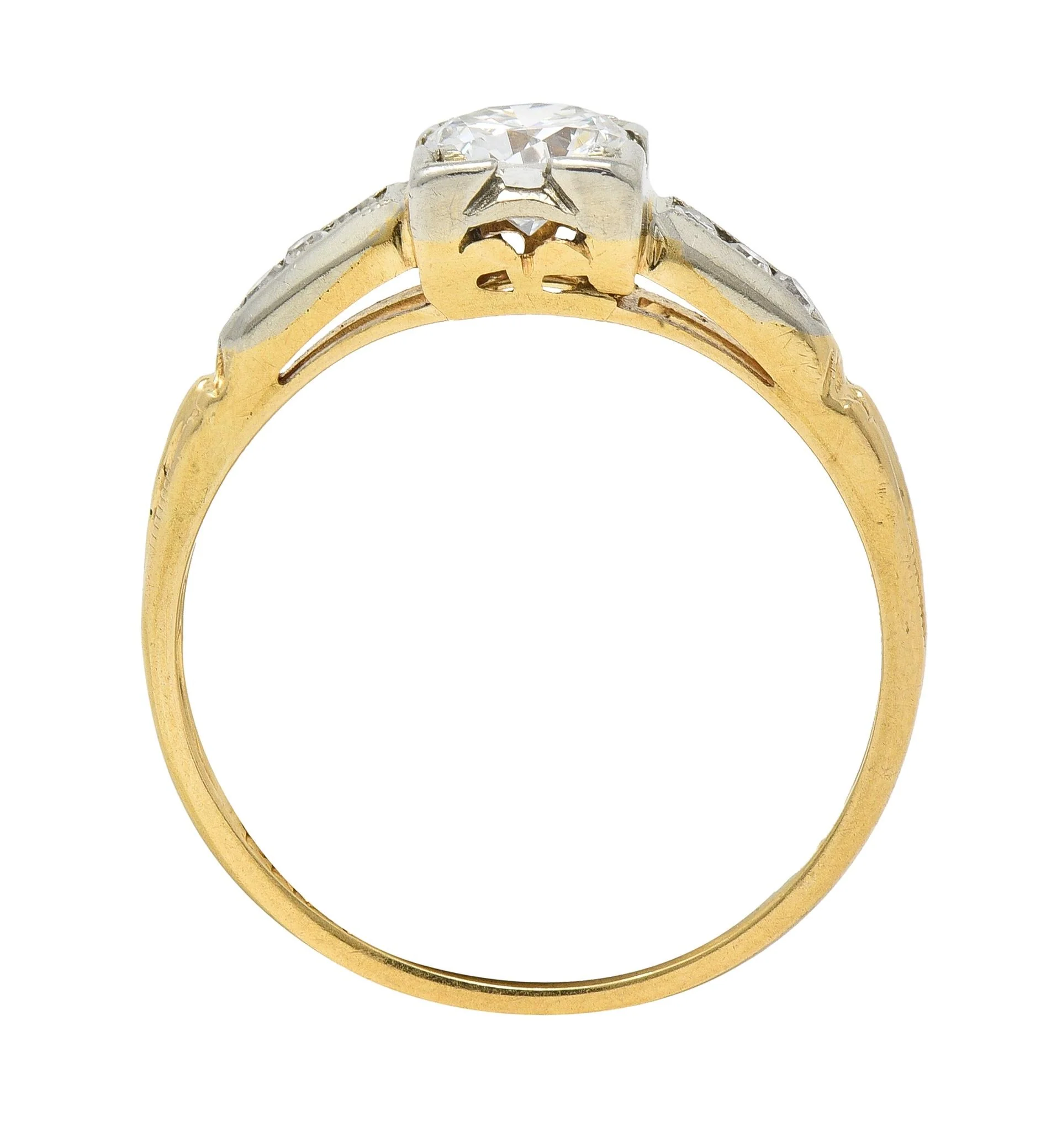 Retro Old European Cut Diamond 14 Karat Two-Tone Gold Vintage Engagement Ring - Image 11