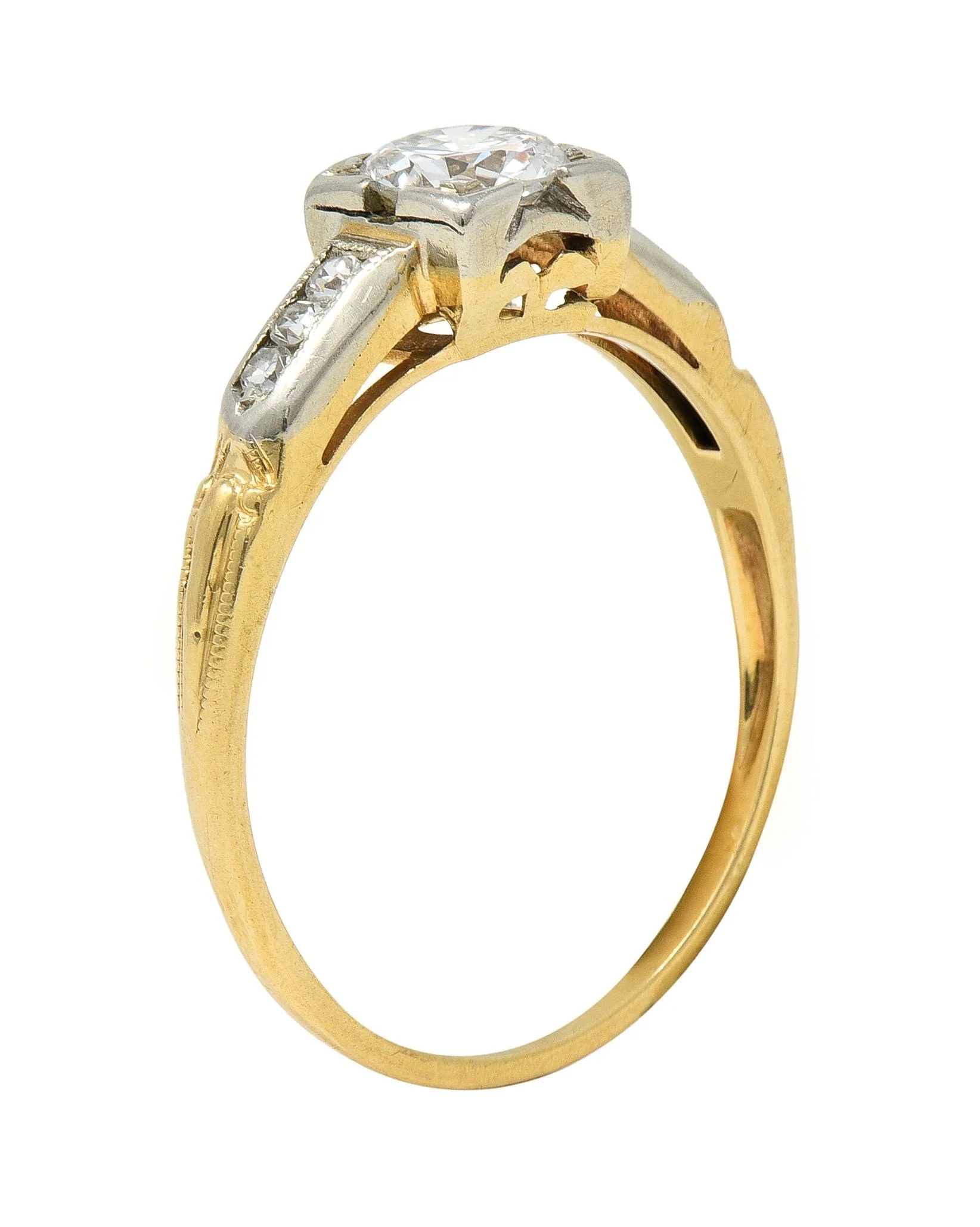 Retro Old European Cut Diamond 14 Karat Two-Tone Gold Vintage Engagement Ring - Image 12
