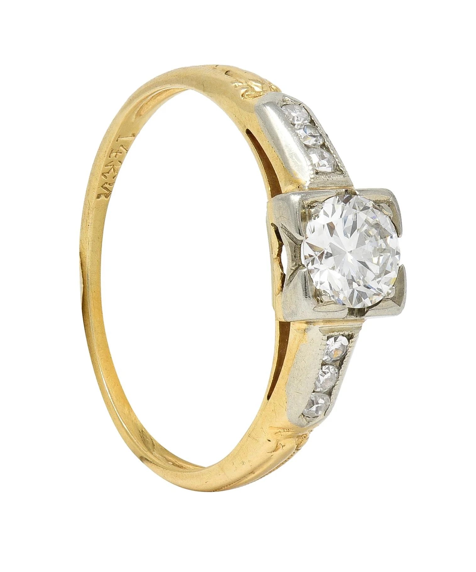 Retro Old European Cut Diamond 14 Karat Two-Tone Gold Vintage Engagement Ring - Image 13