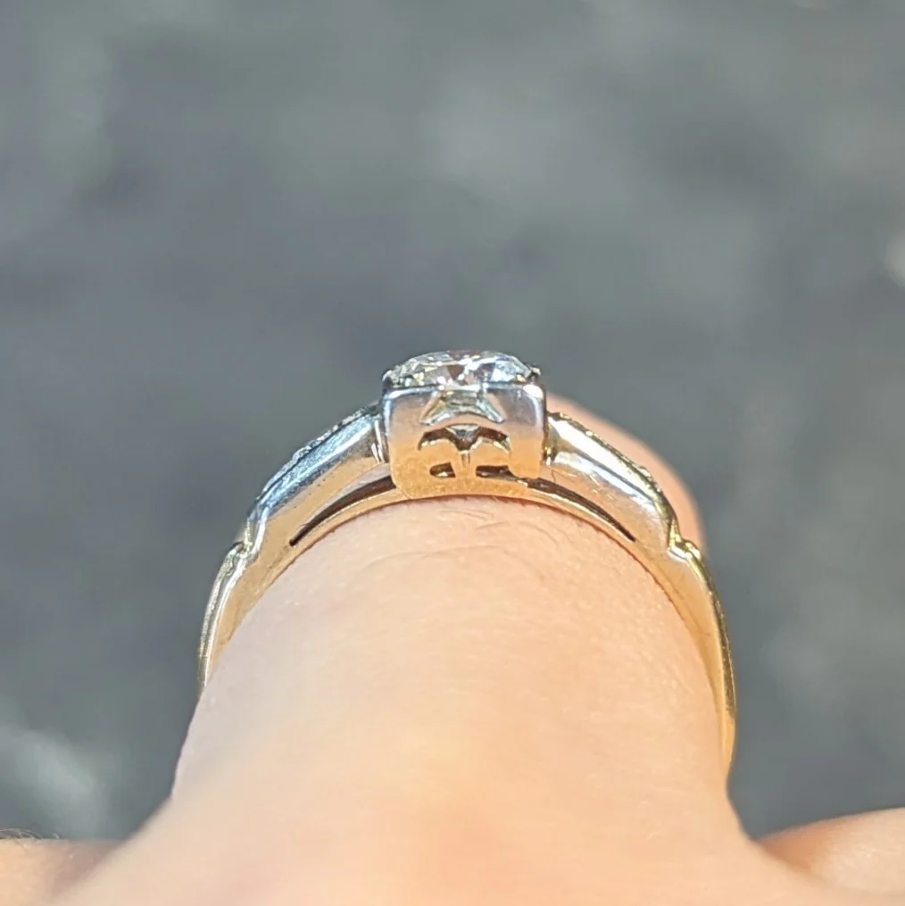 Retro Old European Cut Diamond 14 Karat Two-Tone Gold Vintage Engagement Ring - Image 15