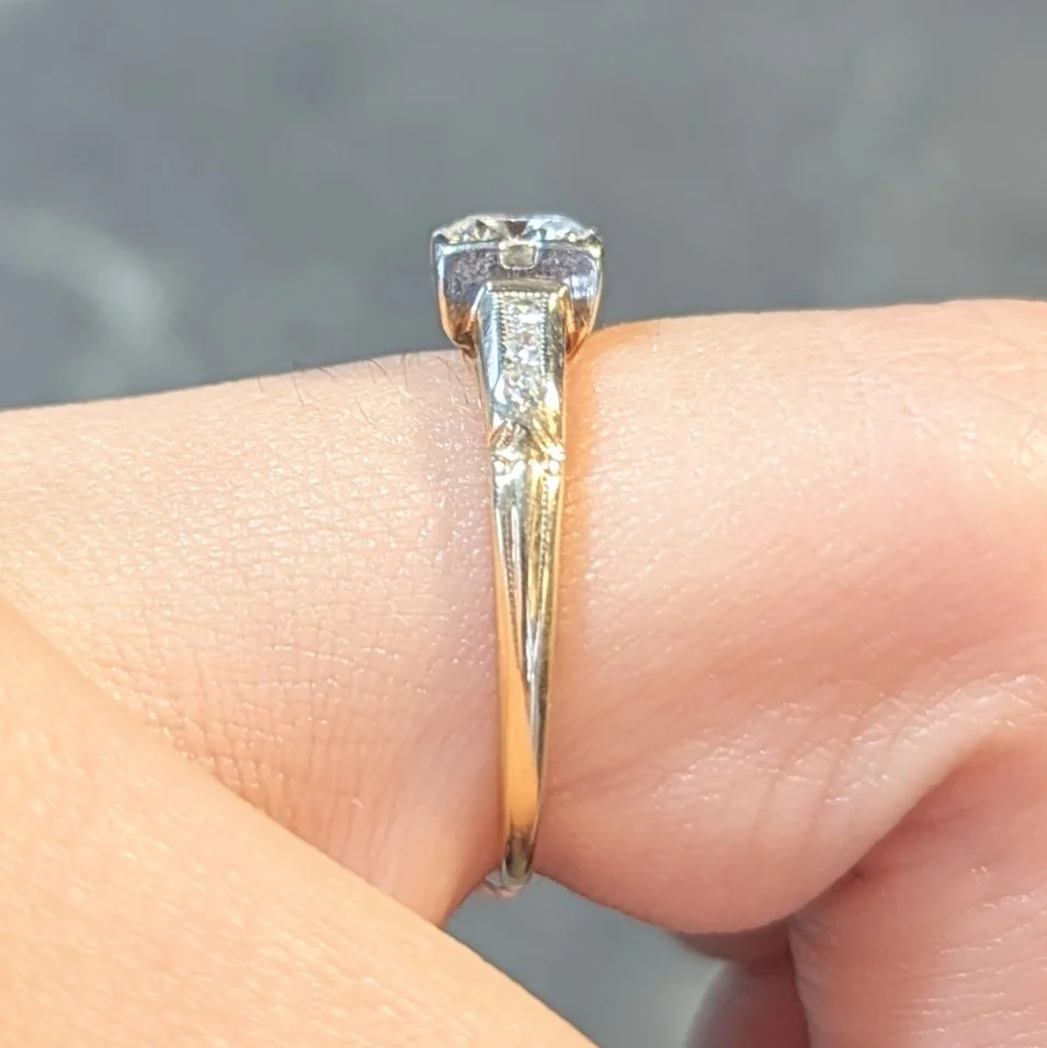 Retro Old European Cut Diamond 14 Karat Two-Tone Gold Vintage Engagement Ring - Image 16