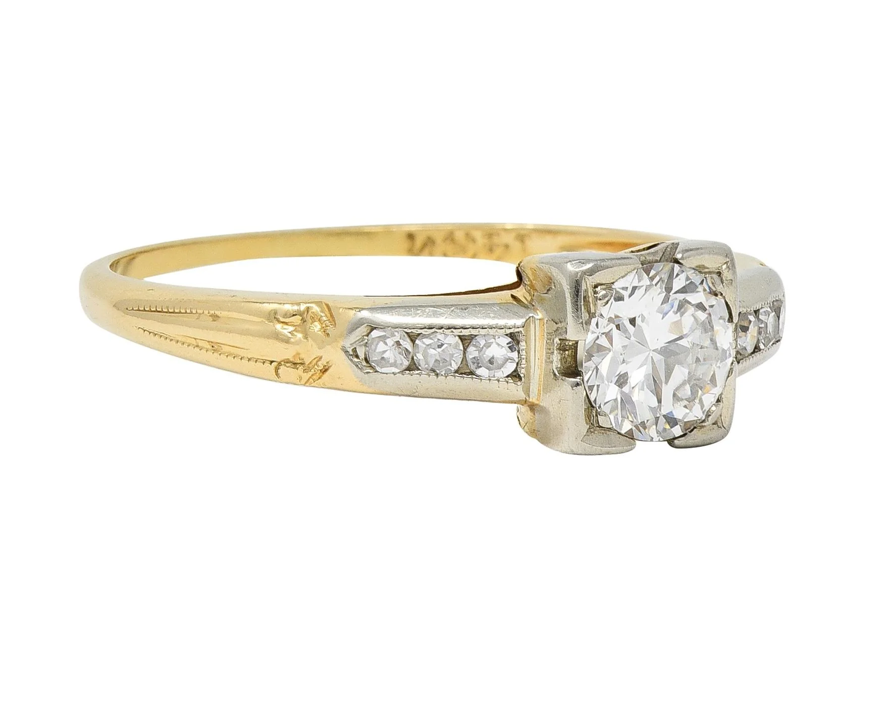 Retro Old European Cut Diamond 14 Karat Two-Tone Gold Vintage Engagement Ring - Image 2