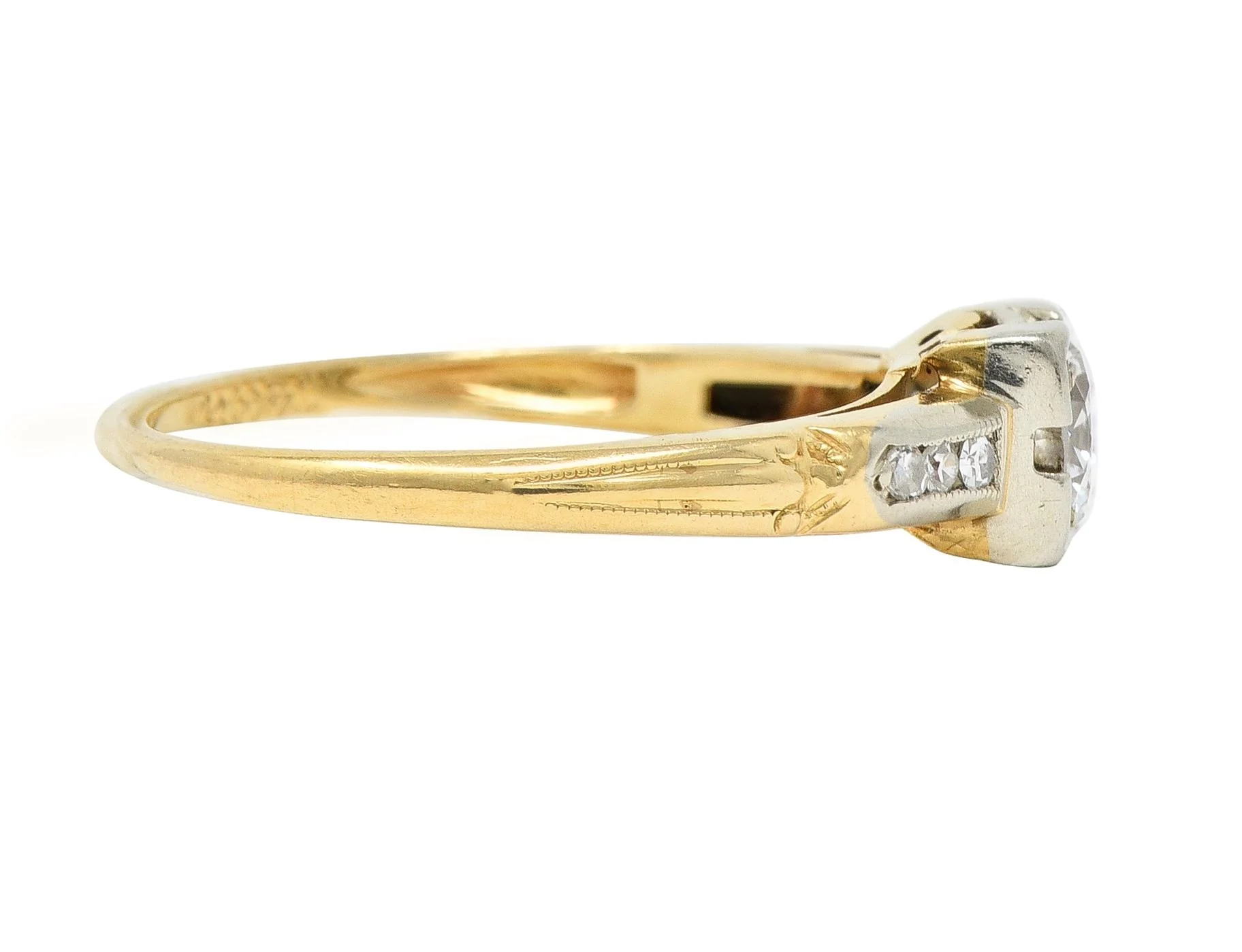 Retro Old European Cut Diamond 14 Karat Two-Tone Gold Vintage Engagement Ring - Image 3