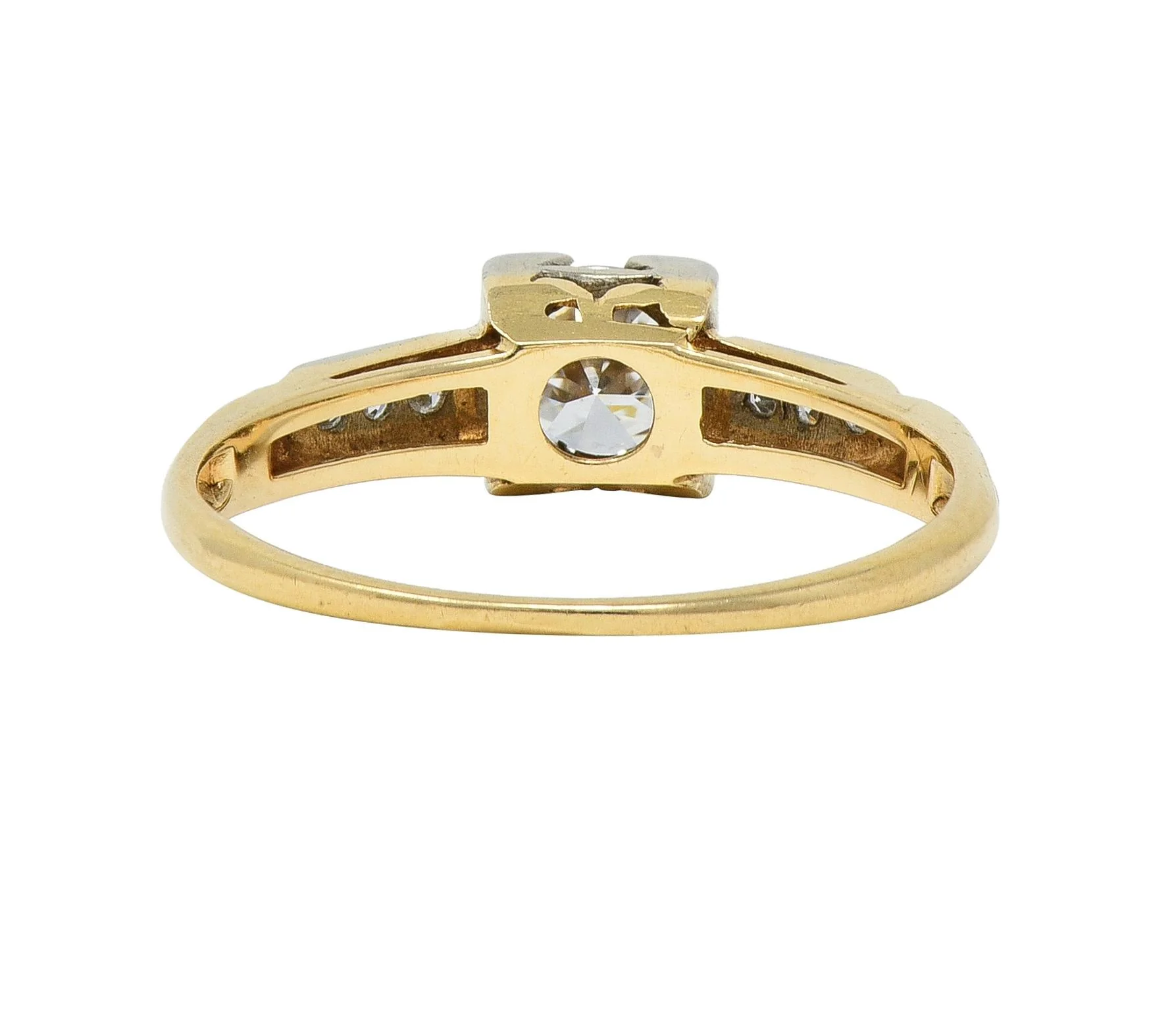 Retro Old European Cut Diamond 14 Karat Two-Tone Gold Vintage Engagement Ring - Image 4