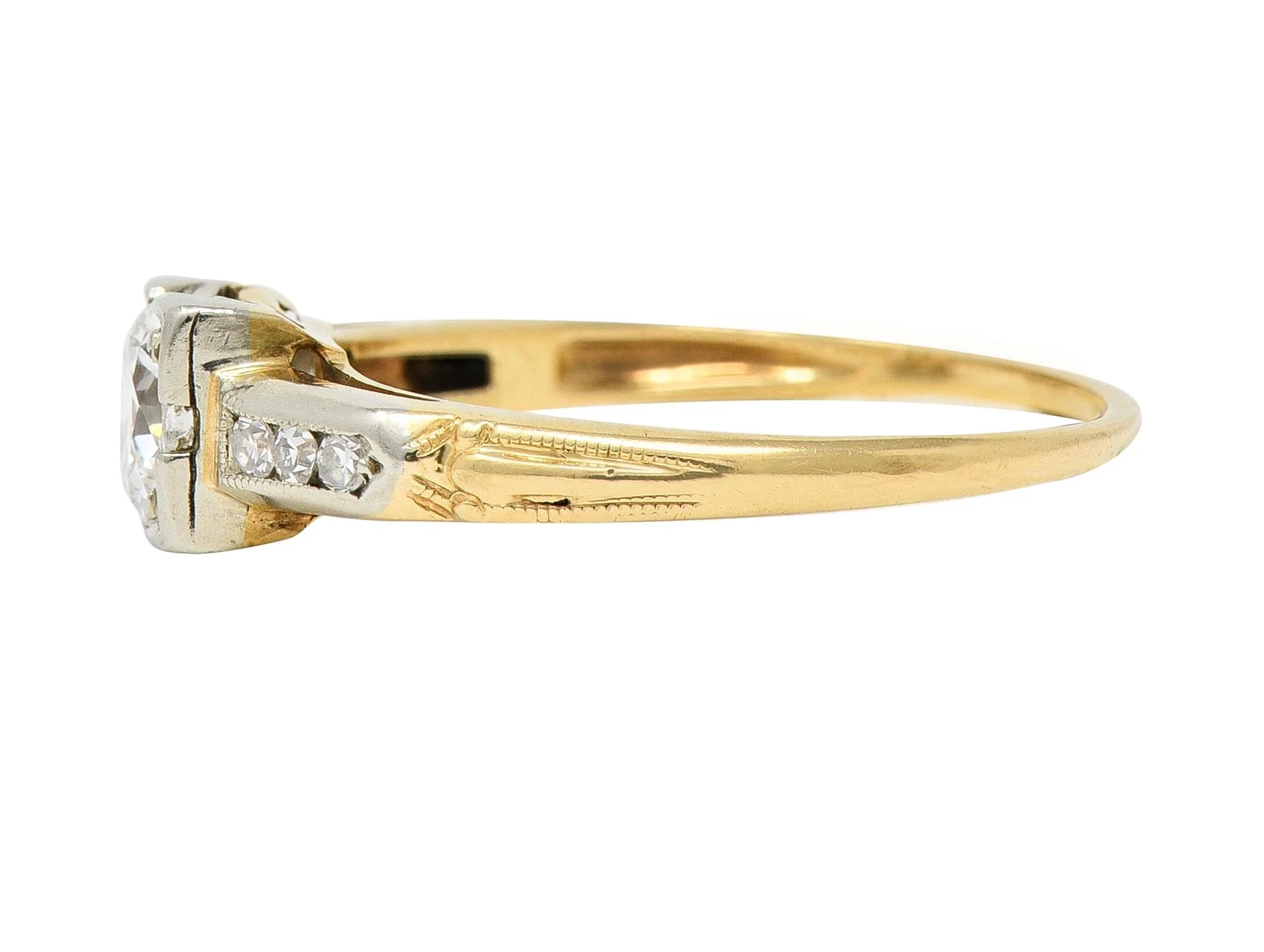 Retro Old European Cut Diamond 14 Karat Two-Tone Gold Vintage Engagement Ring - Image 5