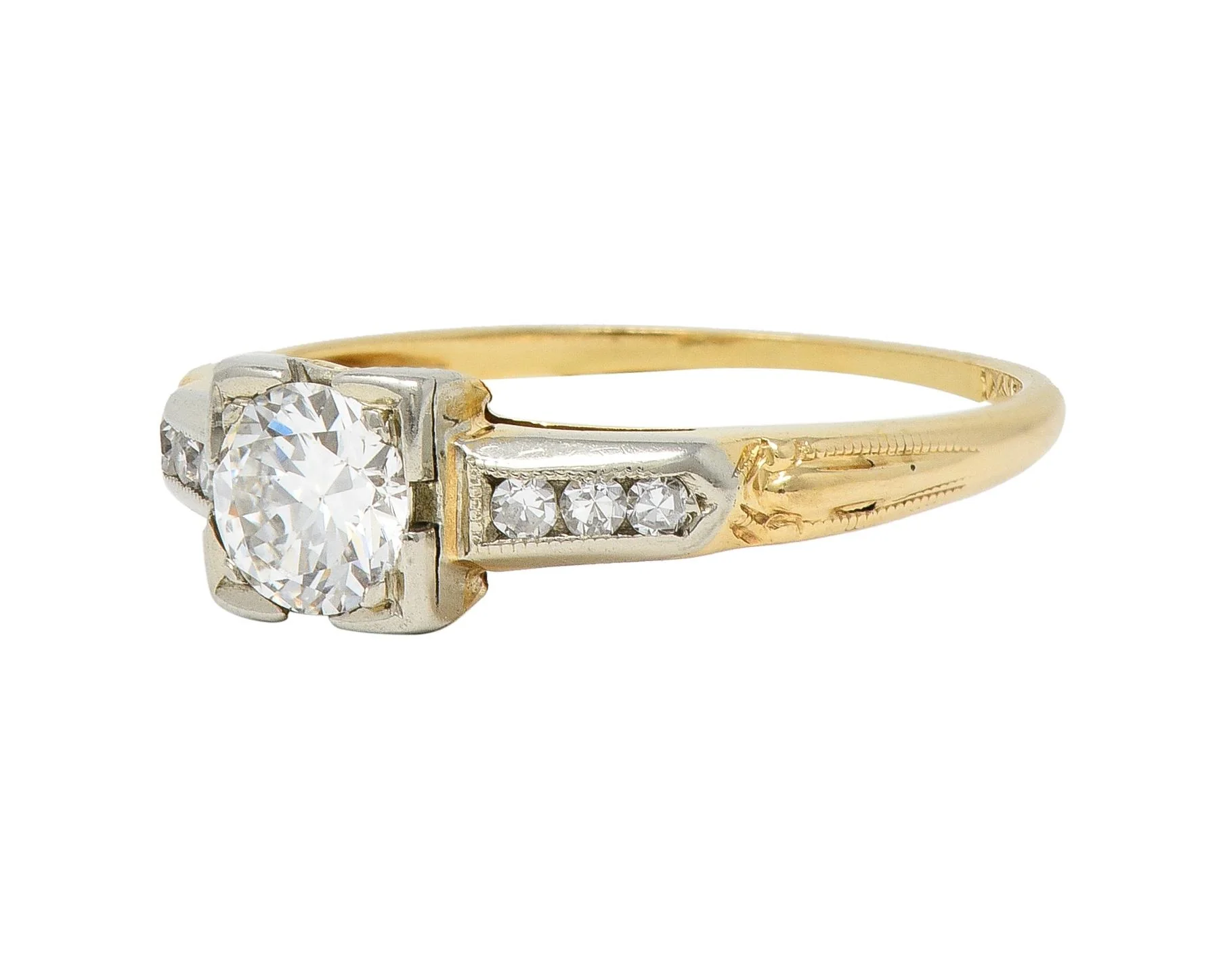 Retro Old European Cut Diamond 14 Karat Two-Tone Gold Vintage Engagement Ring - Image 6